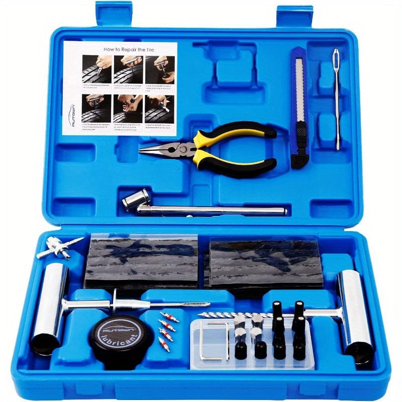 Tire Repair Kit 68pcs Heavy Duty Tire Plug Kit Universal Tire Repair Tools to Fix Punctures and Plug Flats Patch Kit for car Motorcycle Truck ARB ATV Tractor RV SUV Trailer