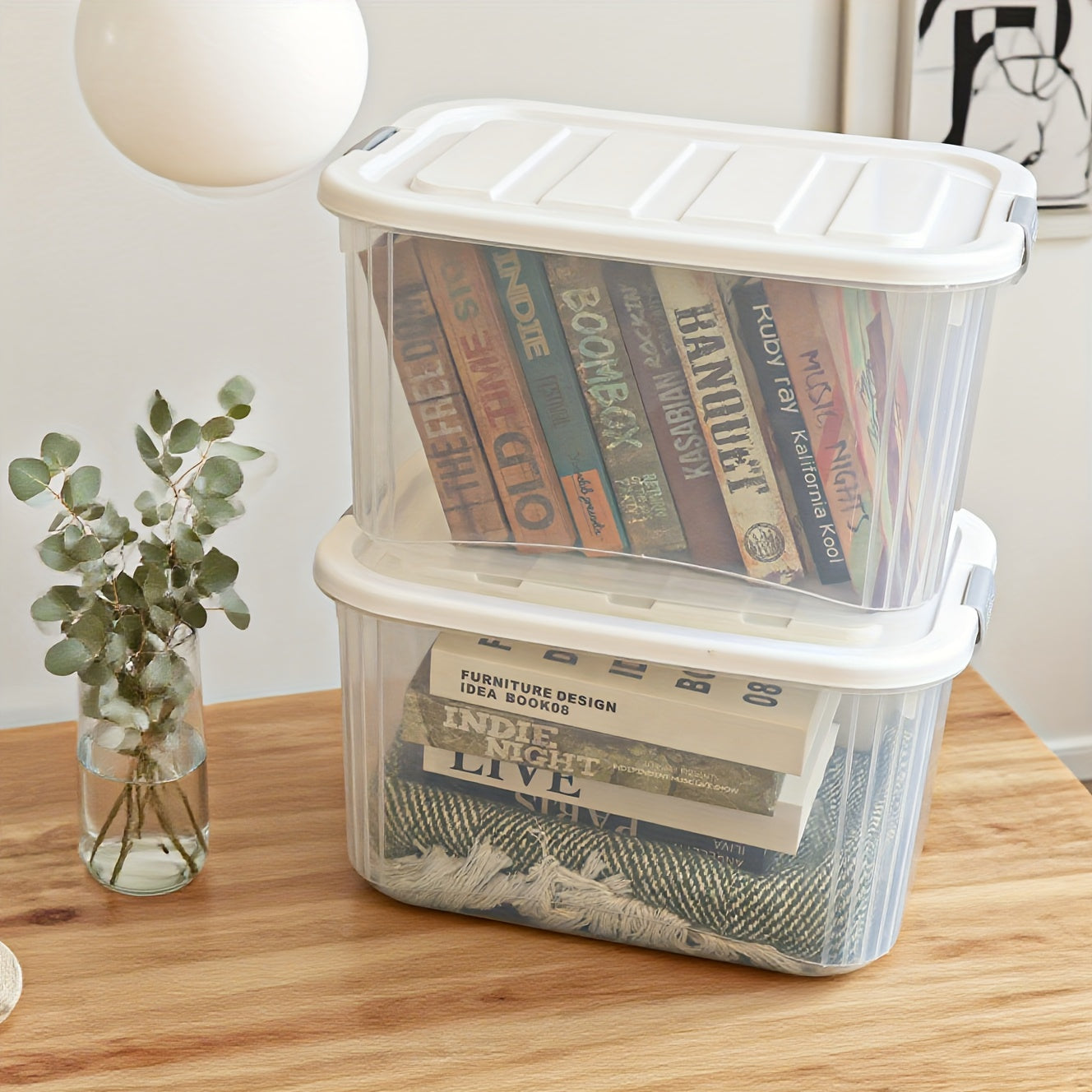 4pcs Large & Small Plastic Storage Boxes with Flip-Top Lids - Stackable Rectangular Organizers Suitable for Home,, Seasonal Storage (Under Bed, for halloween, Christmas), Under-Bed Storage