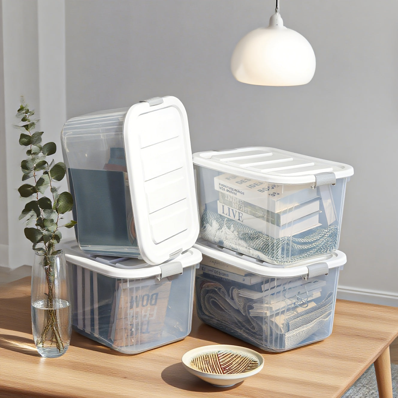 4pcs Large & Small Plastic Storage Boxes with Flip-Top Lids - Stackable Rectangular Organizers Suitable for Home,, Seasonal Storage (Under Bed, for halloween, Christmas), Under-Bed Storage