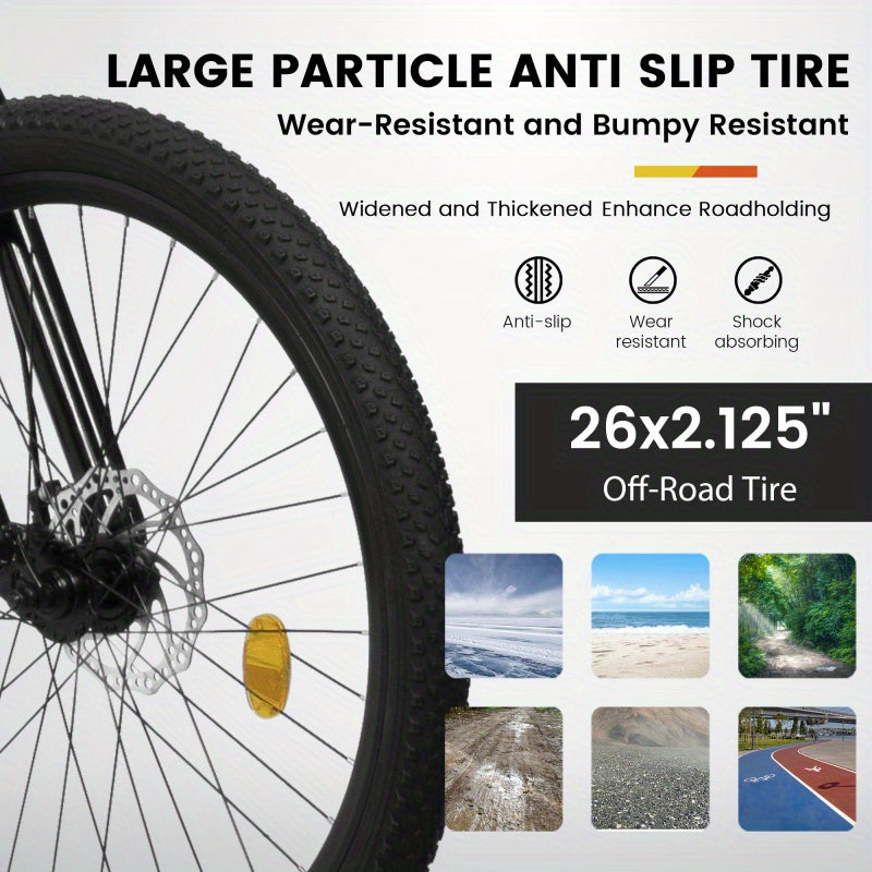 26-Inch Steel Frame Shock Absorbing Mountain Bike - 21-Speed Retro Unisex Bike with Carbon Wheels, Double Disc Brakes & High-Performance Tires - Black & Orange Design, 85% Assembled w\u002FFree Pedals & Tools, Adventure Cycling, Durable Frame Construction