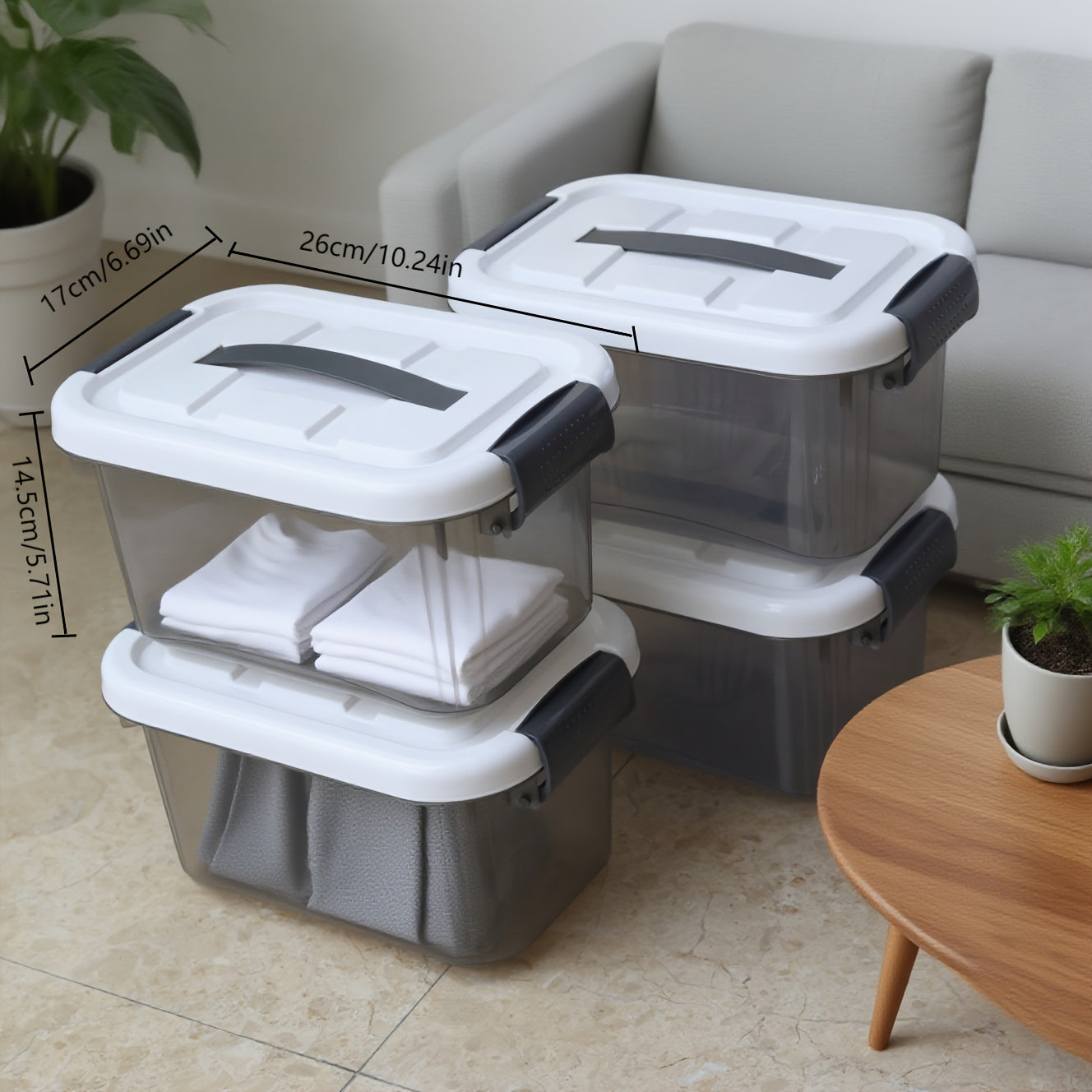 4pcs Large & Small Plastic Storage Boxes with Flip-Top Lids - Stackable Rectangular Organizers Suitable for Home,, Seasonal Storage (Under Bed, for halloween, Christmas), Under-Bed Storage