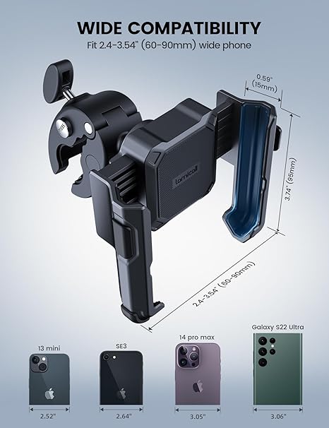 Motorcycle Phone Mount Holder - [Camera Friendly] [1s Lock] Bike Phone Holder Handlebar Clamp, Bicycle Scooter Phone Clip, for iPhone 16 Pro Max, 15 14 13, Galaxy S25 Ultra, 4.7-7" Phones