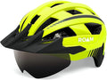 Road Bike Helmet - Durable Helmets for Adults with Sun Visor, LED Light and Detachable Magnetic Goggles - Adjustable Size - Mountain Bicycle Helmet for Adult Men & Women﻿