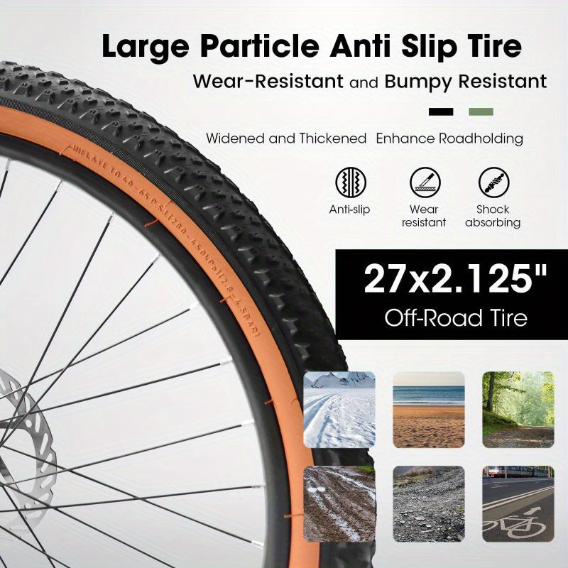 A27301 27.5 Inch Mountain Bike for Adults Durable High Carbon Steel Frame Disc Brakes Stylish Brown Edge Tires Ideal for Commuting and Outdoor Exploration