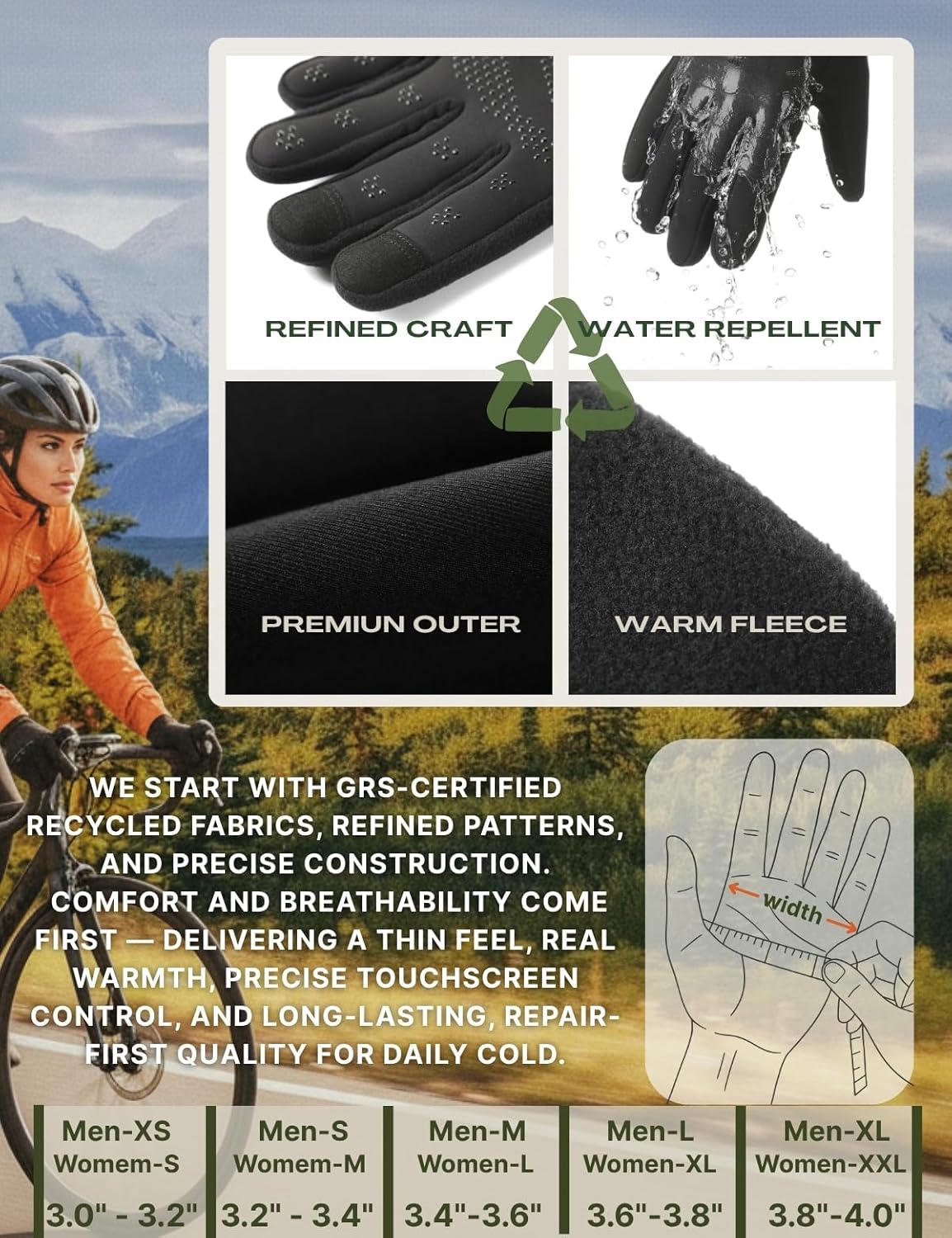 Winter Gloves Women Men Cold Weather Touch Screen 3-Layers Liner Glove for Running, Cycling, Biking, Hiking, Driving