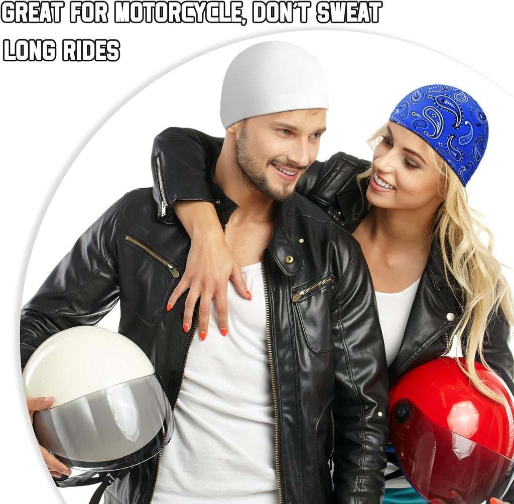 Haysandy 6 Pcs Cooling Skull Cap Motorcycle Helmet Liner Men Women Sweat Wicking Beanie Bicycle Running Cap Head Wrap