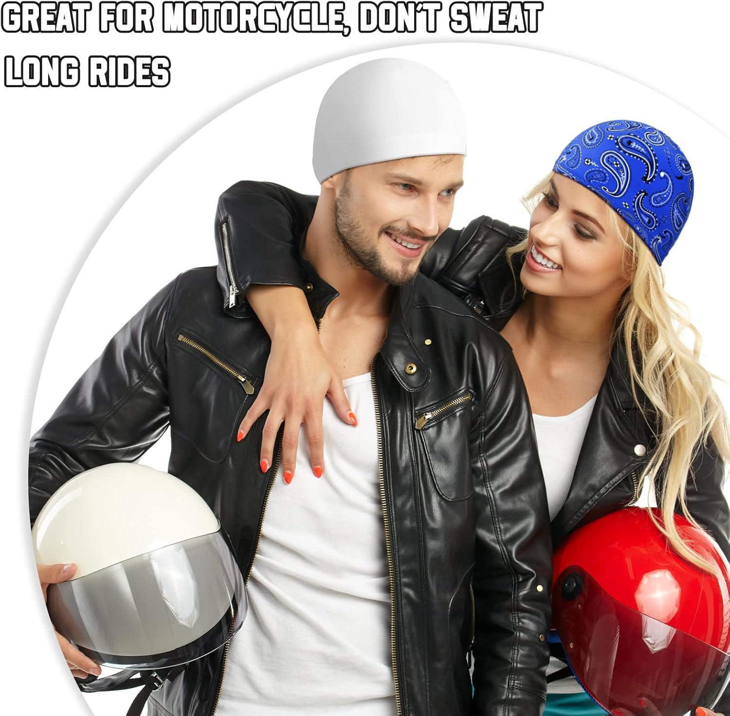 Haysandy 6 Pcs Cooling Skull Cap Motorcycle Helmet Liner Men Women Sweat Wicking Beanie Bicycle Running Cap Head Wrap