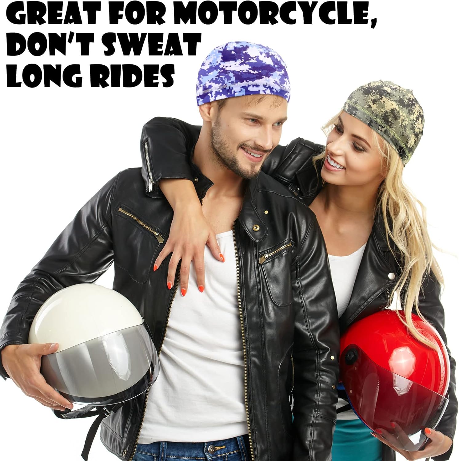 Haysandy 6 Pcs Cooling Skull Cap Motorcycle Helmet Liner Men Women Sweat Wicking Beanie Bicycle Running Cap Head Wrap