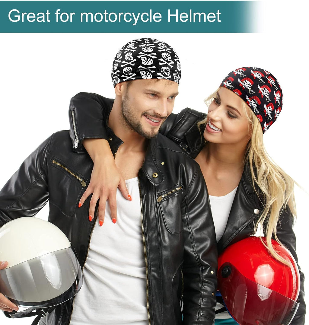 Haysandy 6 Pcs Cooling Skull Cap Motorcycle Helmet Liner Men Women Sweat Wicking Beanie Bicycle Running Cap Head Wrap