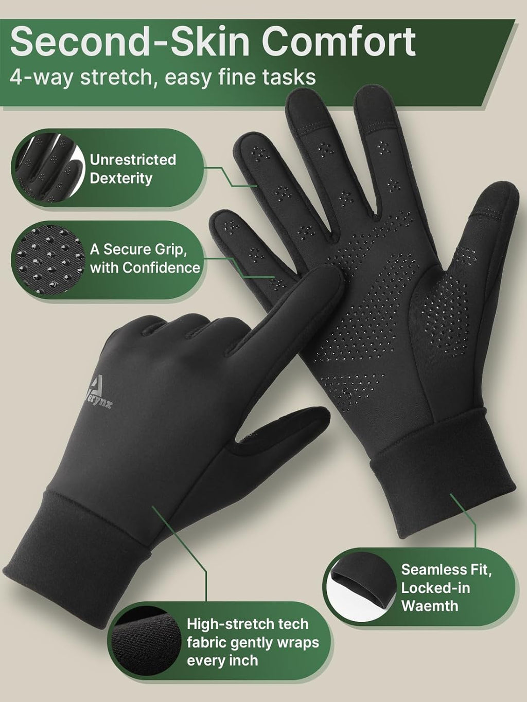 Winter Gloves Women Men Cold Weather Touch Screen 3-Layers Liner Glove for Running, Cycling, Biking, Hiking, Driving