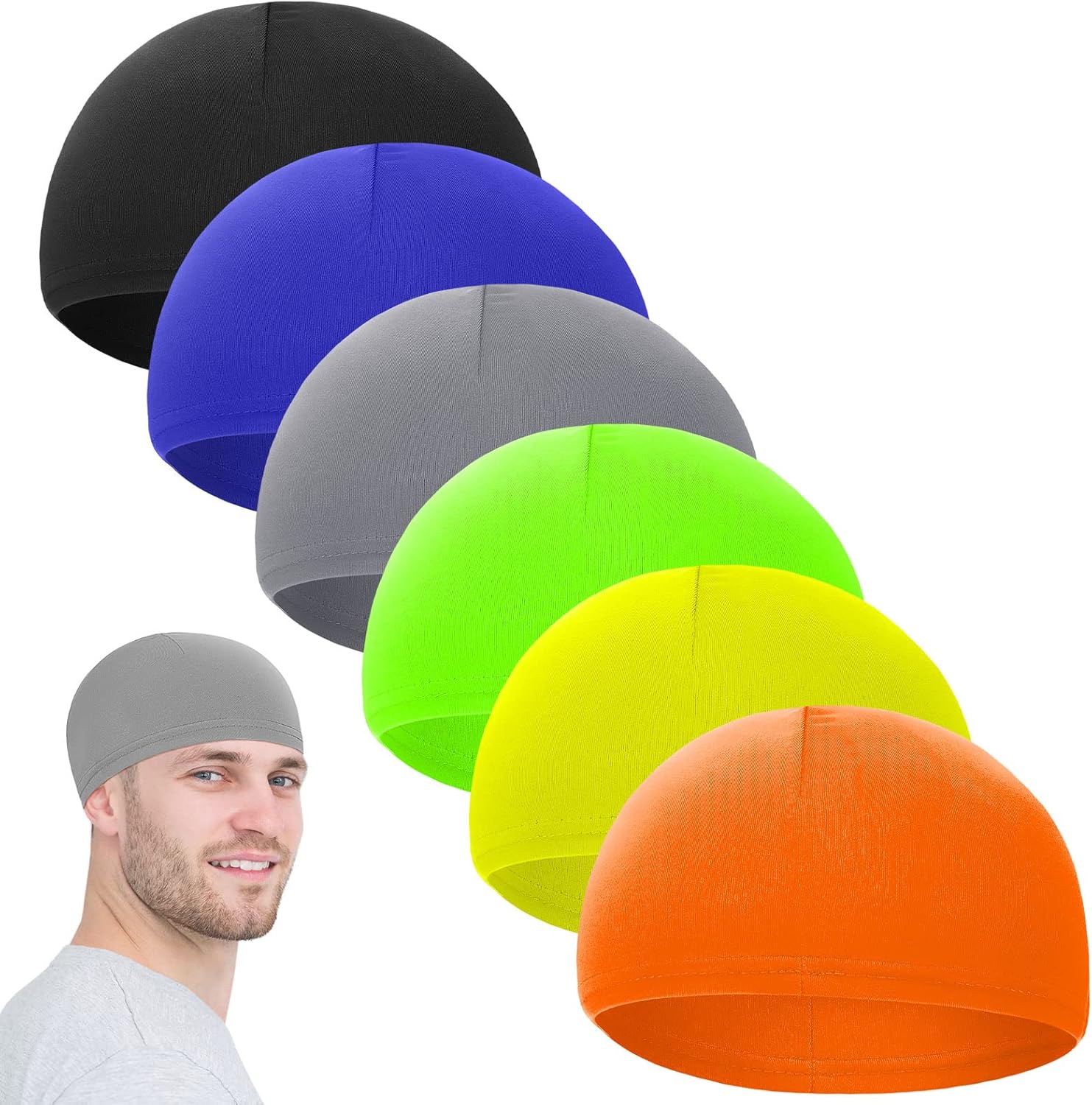 Haysandy 6 Pcs Cooling Skull Cap Motorcycle Helmet Liner Men Women Sweat Wicking Beanie Bicycle Running Cap Head Wrap