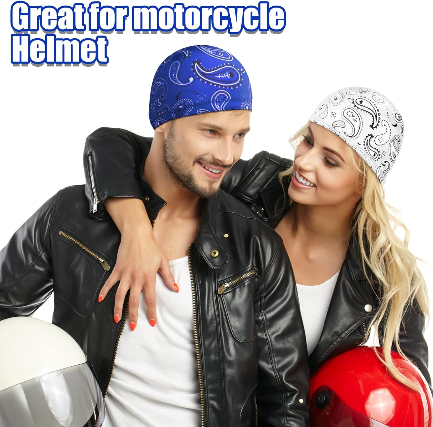 Haysandy 6 Pcs Cooling Skull Cap Motorcycle Helmet Liner Men Women Sweat Wicking Beanie Bicycle Running Cap Head Wrap