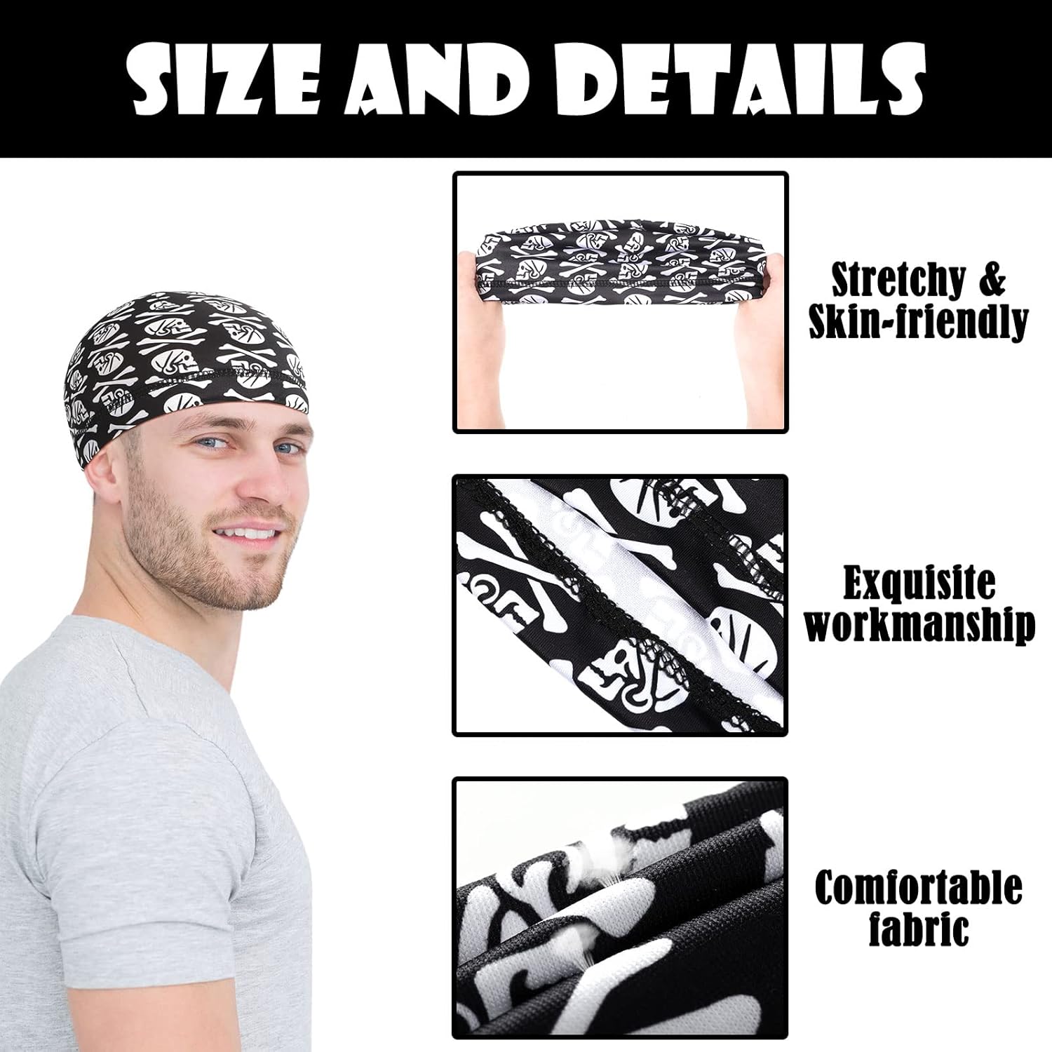 Haysandy 6 Pcs Cooling Skull Cap Motorcycle Helmet Liner Men Women Sweat Wicking Beanie Bicycle Running Cap Head Wrap