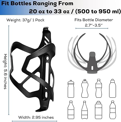Heavy Duty Bike Water Bottle Holder, Lightweight Aluminum Cage Shockproof Design for Road Mountain Gravel Bikes, Holds 21-32 oz