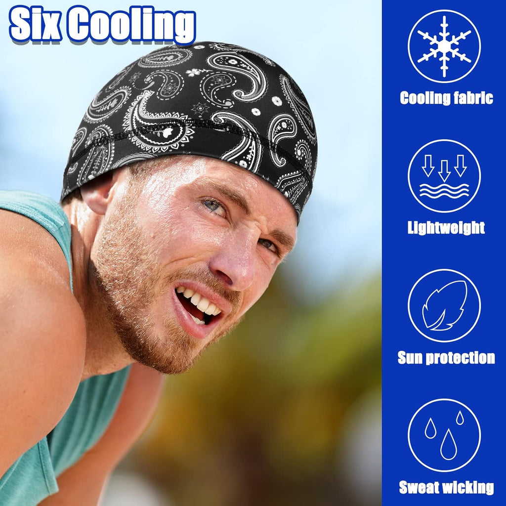 Haysandy 6 Pcs Cooling Skull Cap Motorcycle Helmet Liner Men Women Sweat Wicking Beanie Bicycle Running Cap Head Wrap