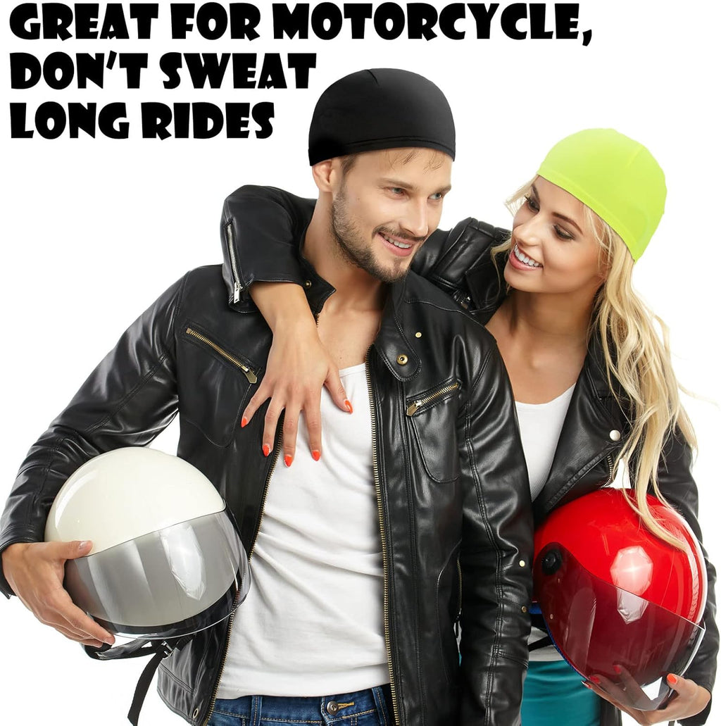 Haysandy 6 Pcs Cooling Skull Cap Motorcycle Helmet Liner Men Women Sweat Wicking Beanie Bicycle Running Cap Head Wrap