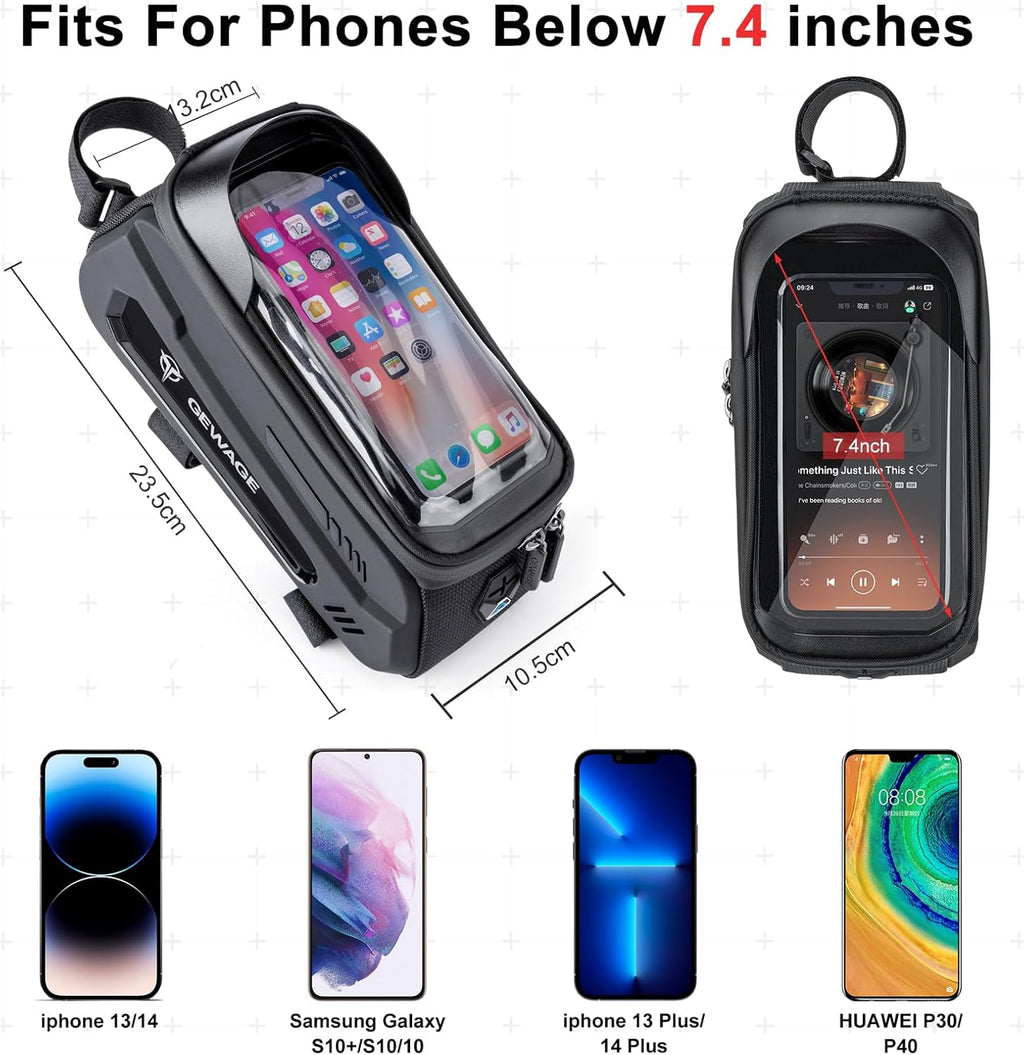 GEWAGE Bicycle Phone Mount Bag & Bicycle Tire Pump, Bike Multitool with Tyre Lever - Bike Tool Kits for Repair and Maintenance at Home or On The Road