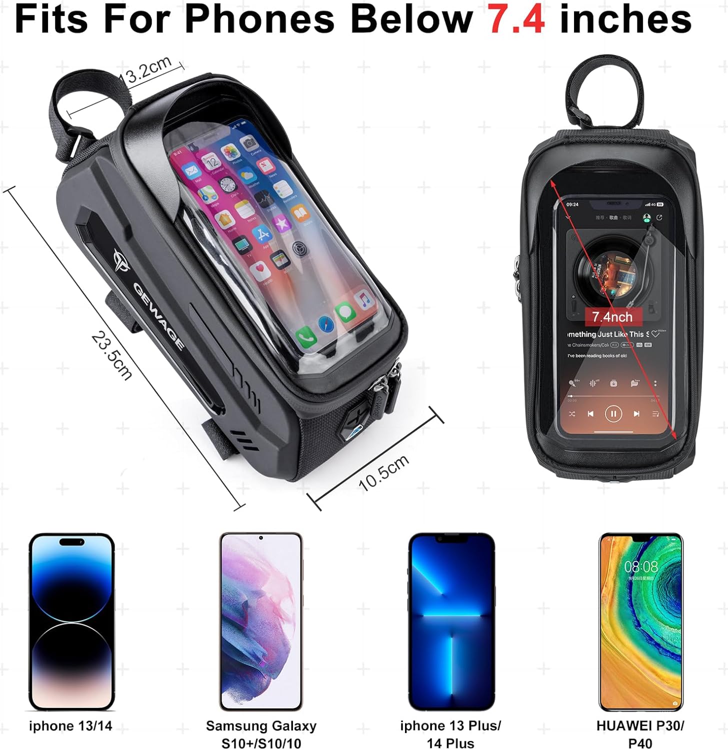 GEWAGE Bicycle Phone Mount Bag & Bicycle Tire Pump, Bike Multitool with Tyre Lever - Bike Tool Kits for Repair and Maintenance at Home or On The Road