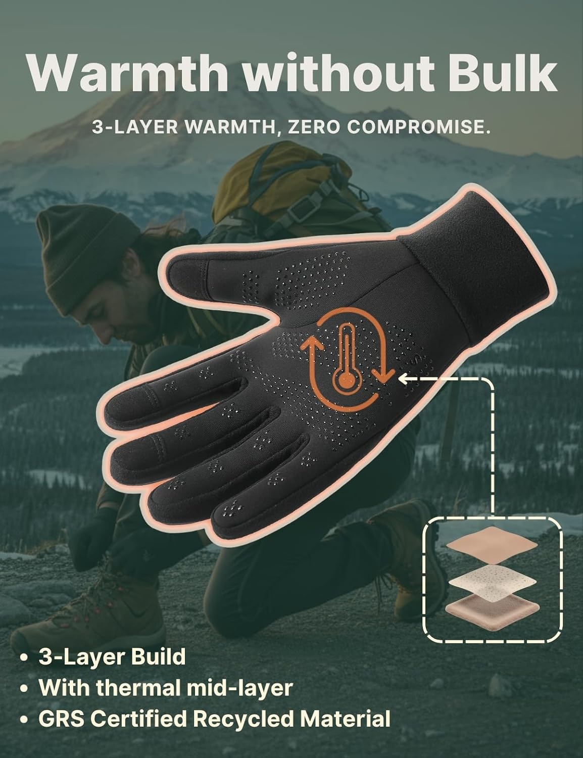 Winter Gloves Women Men Cold Weather Touch Screen 3-Layers Liner Glove for Running, Cycling, Biking, Hiking, Driving