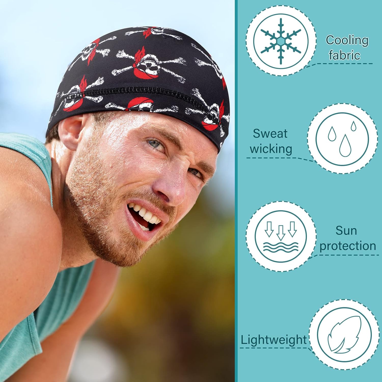 Haysandy 6 Pcs Cooling Skull Cap Motorcycle Helmet Liner Men Women Sweat Wicking Beanie Bicycle Running Cap Head Wrap