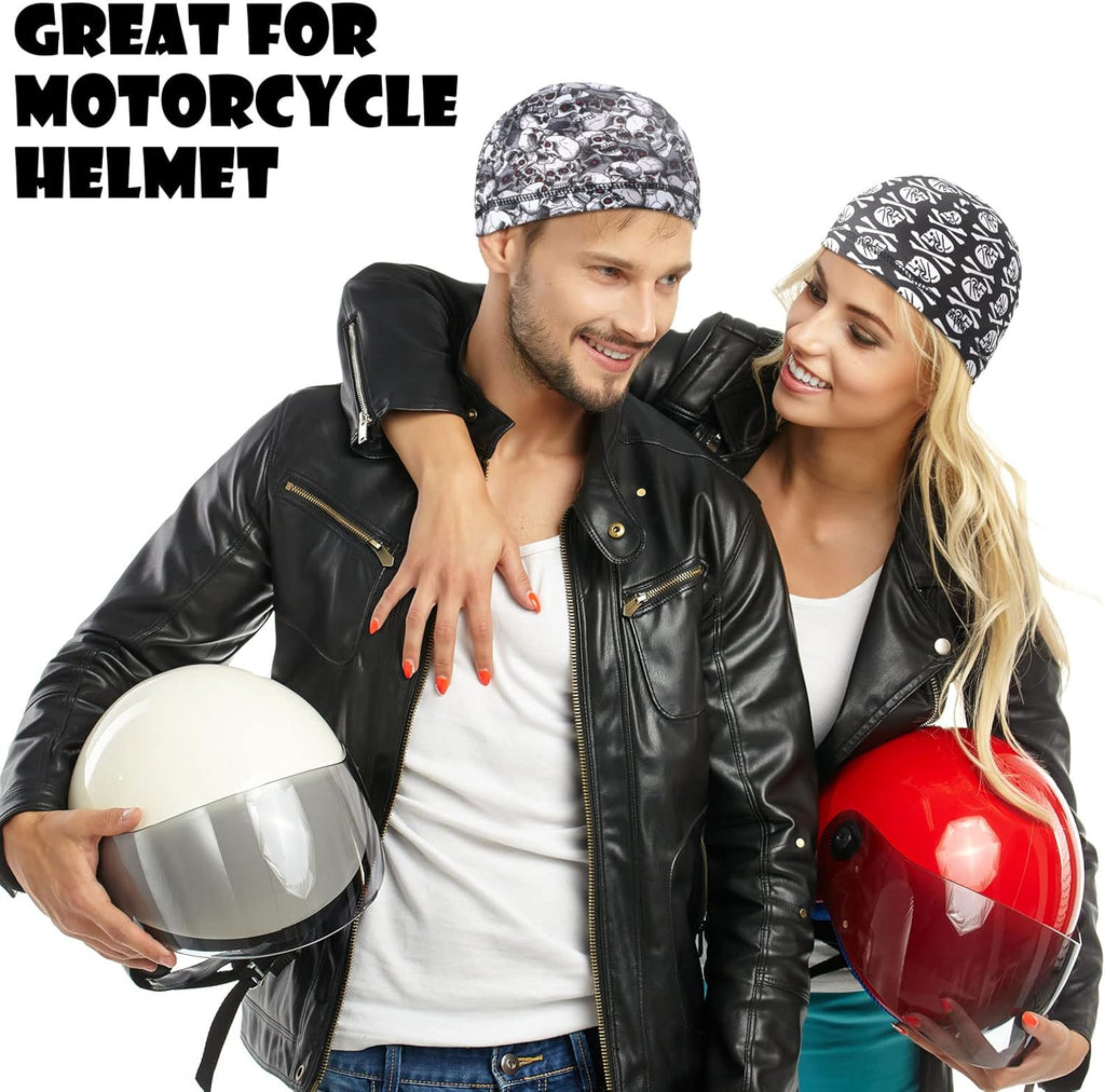 Haysandy 6 Pcs Cooling Skull Cap Motorcycle Helmet Liner Men Women Sweat Wicking Beanie Bicycle Running Cap Head Wrap