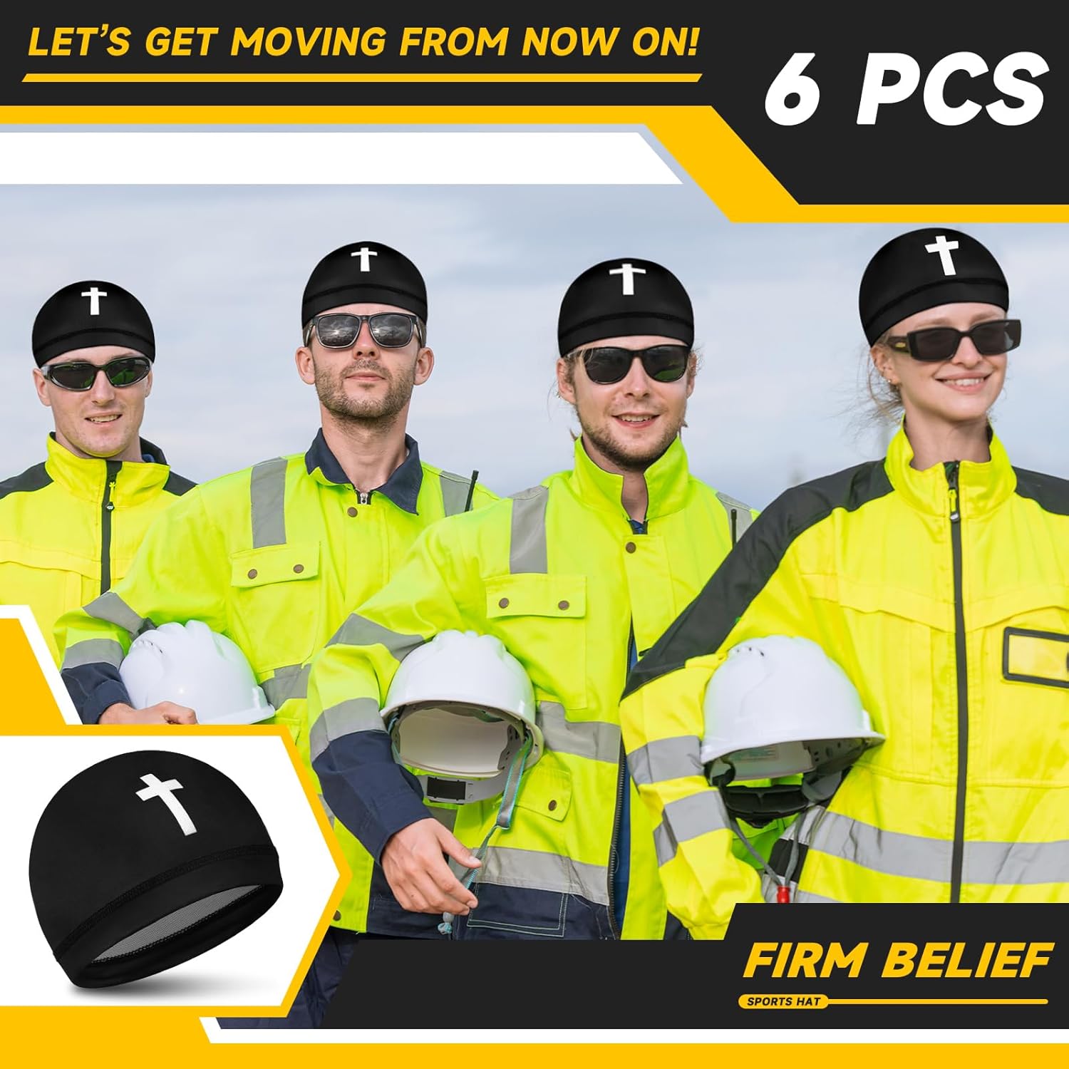 Haysandy 6 Pcs Cooling Skull Cap Motorcycle Helmet Liner Men Women Sweat Wicking Beanie Bicycle Running Cap Head Wrap