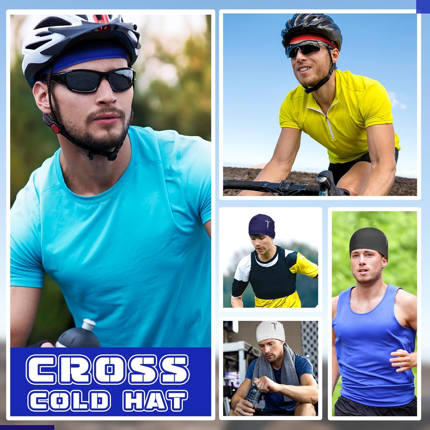 Haysandy 6 Pcs Cooling Skull Cap Motorcycle Helmet Liner Men Women Sweat Wicking Beanie Bicycle Running Cap Head Wrap