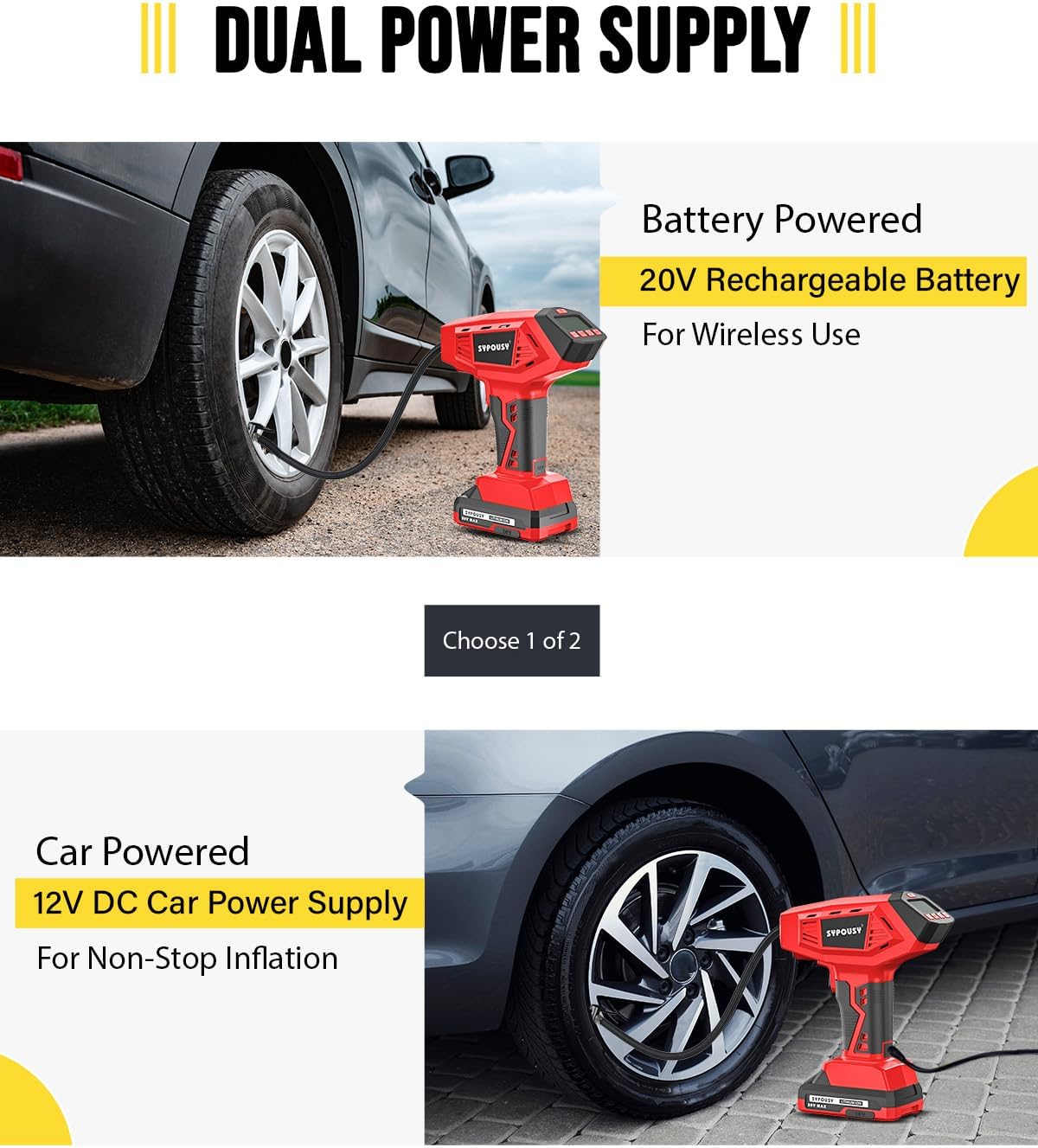 Upgraded Tire Inflator Portable Air Compressor, 160PSI Cordless Air Pump with 20V Rechargeable Battery, 2X Faster Inflation, Digital Pressure Gauge for Car, Motorcycle, E-Bike & Balls