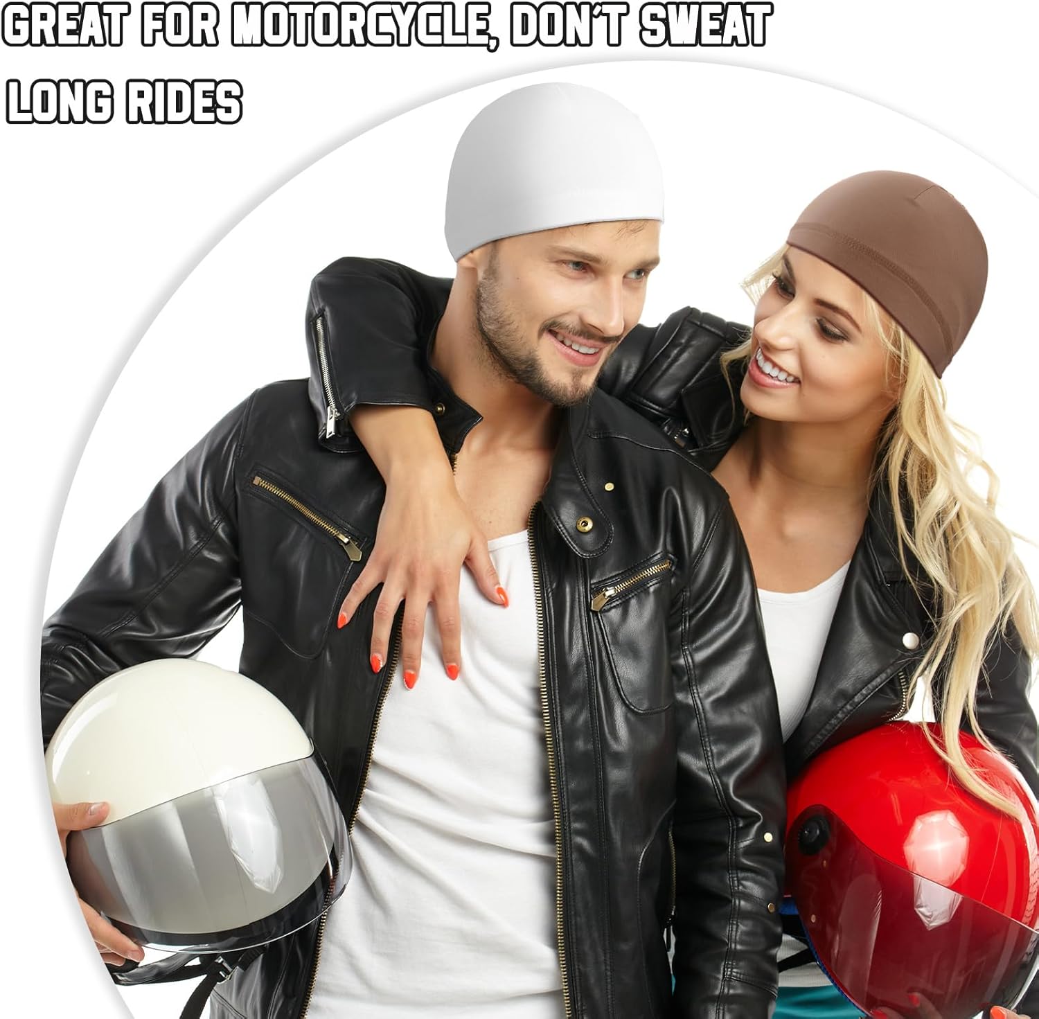 Haysandy 6 Pcs Cooling Skull Cap Motorcycle Helmet Liner Men Women Sweat Wicking Beanie Bicycle Running Cap Head Wrap