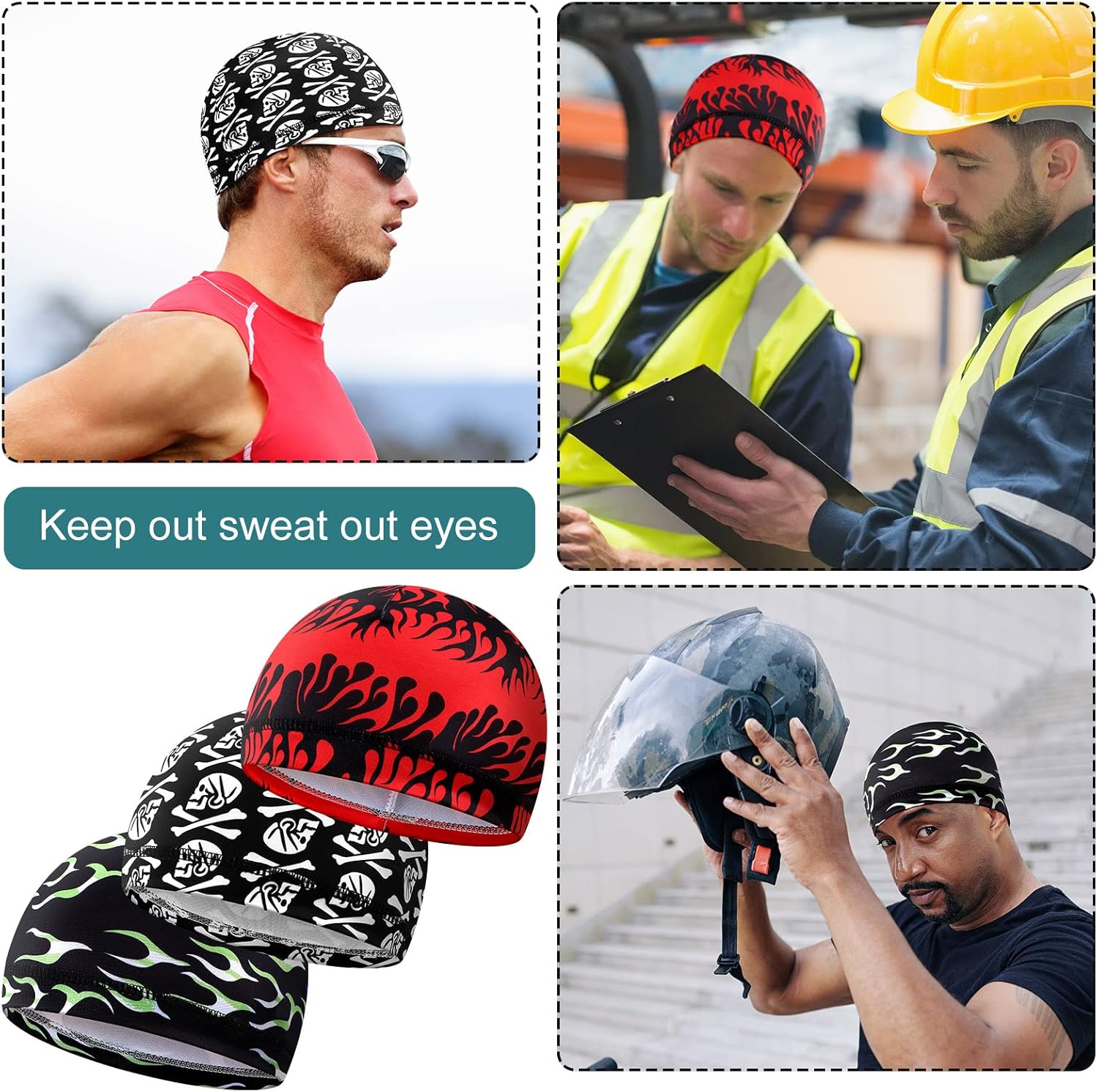 Haysandy 6 Pcs Cooling Skull Cap Motorcycle Helmet Liner Men Women Sweat Wicking Beanie Bicycle Running Cap Head Wrap