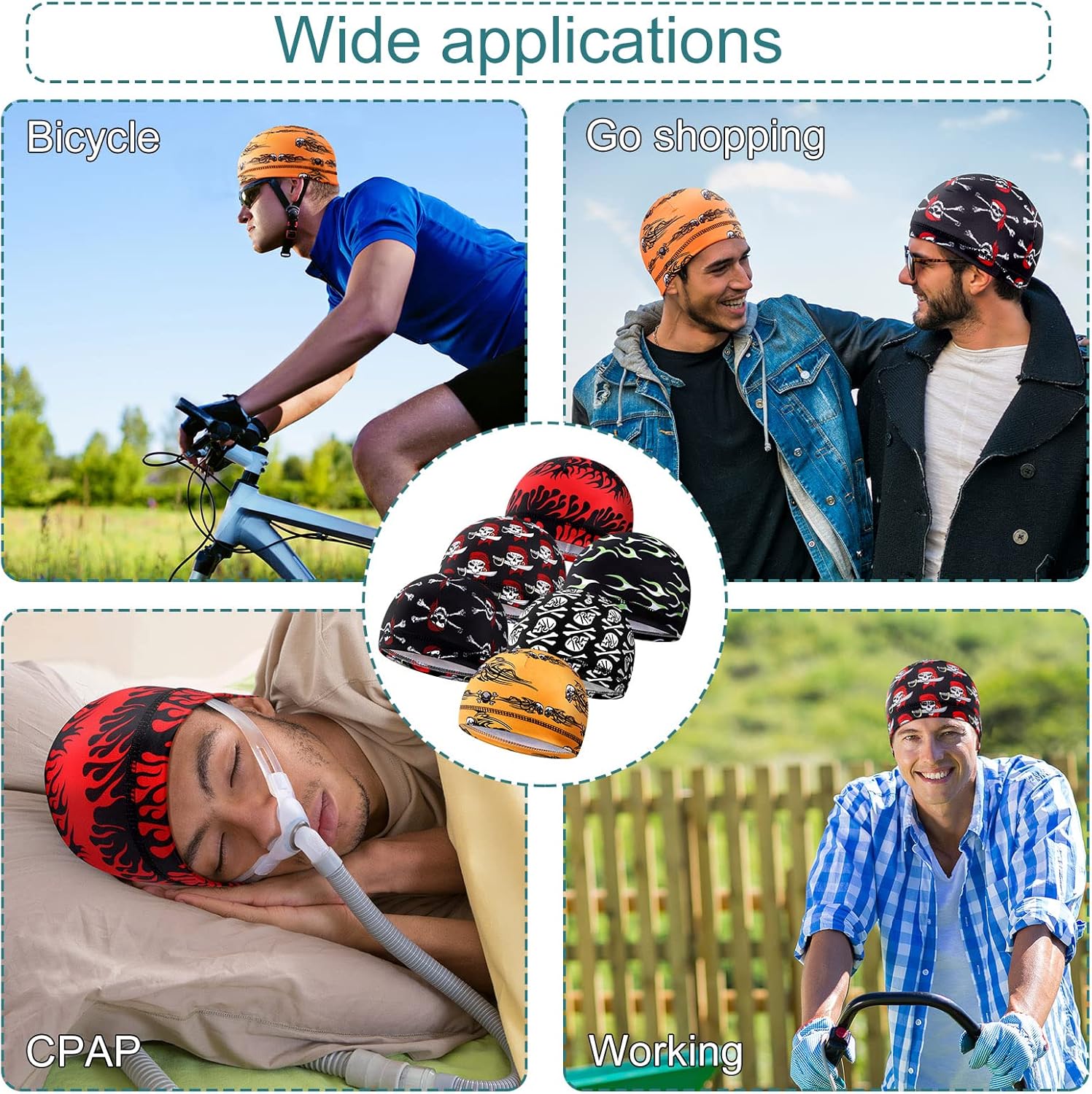 Haysandy 6 Pcs Cooling Skull Cap Motorcycle Helmet Liner Men Women Sweat Wicking Beanie Bicycle Running Cap Head Wrap
