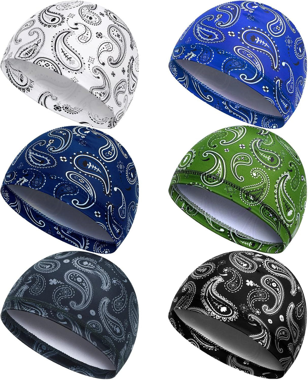 Haysandy 6 Pcs Cooling Skull Cap Motorcycle Helmet Liner Men Women Sweat Wicking Beanie Bicycle Running Cap Head Wrap