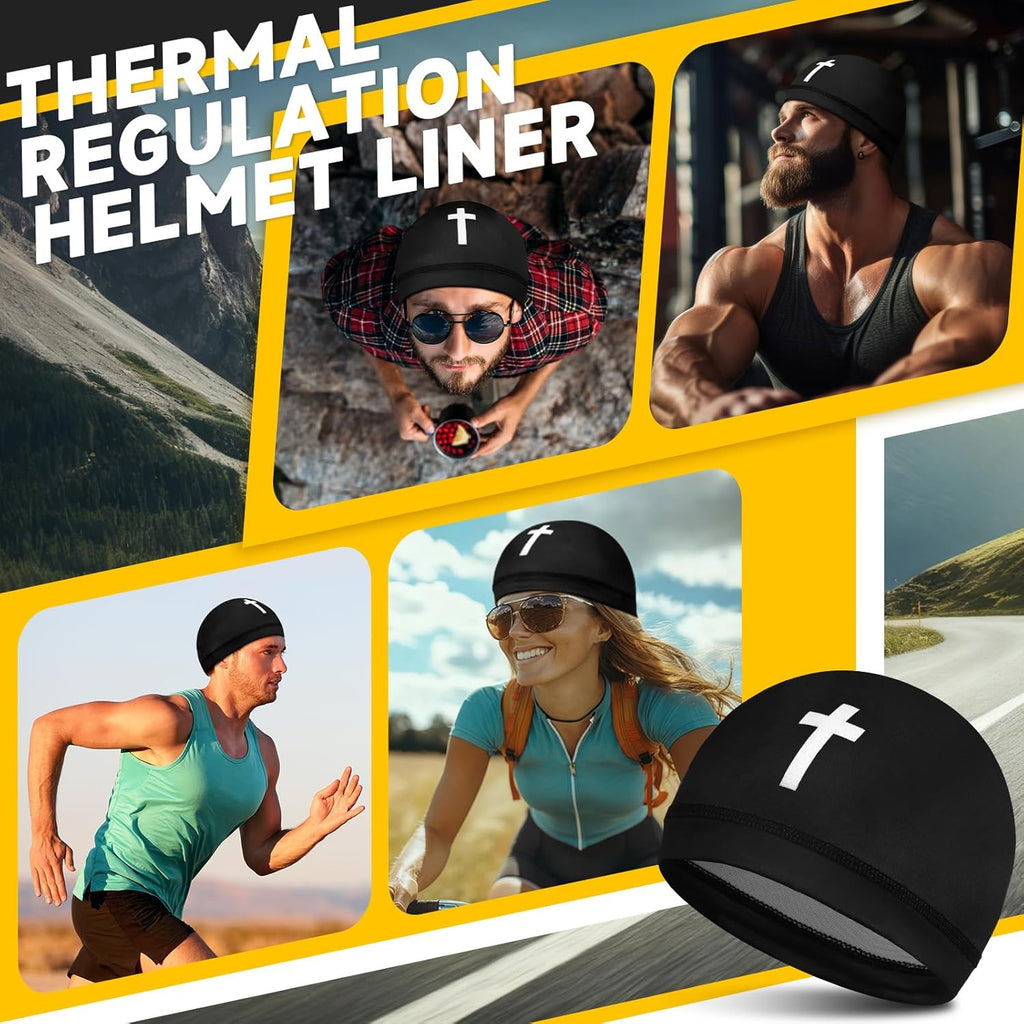Haysandy 6 Pcs Cooling Skull Cap Motorcycle Helmet Liner Men Women Sweat Wicking Beanie Bicycle Running Cap Head Wrap