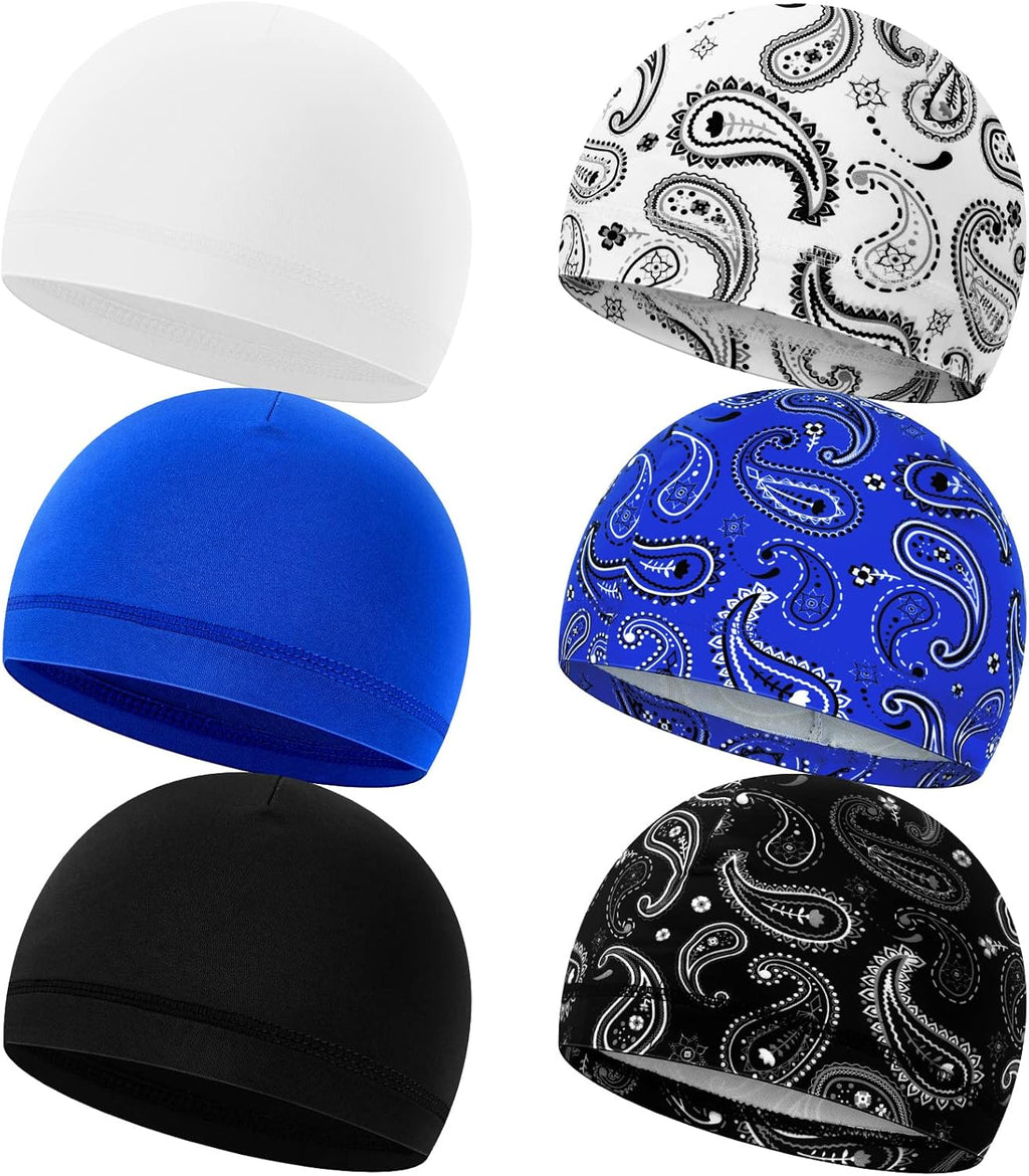 Haysandy 6 Pcs Cooling Skull Cap Motorcycle Helmet Liner Men Women Sweat Wicking Beanie Bicycle Running Cap Head Wrap