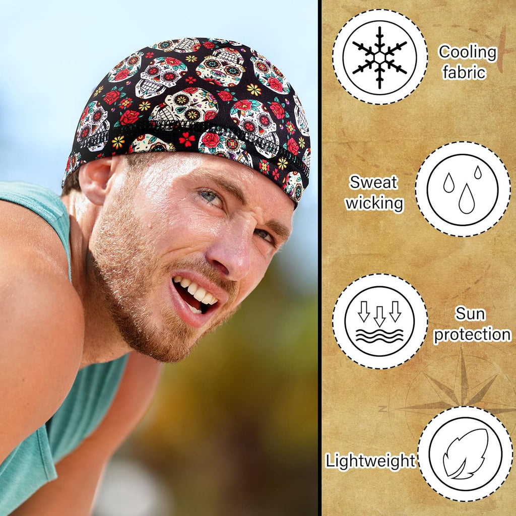 Haysandy 6 Pcs Cooling Skull Cap Motorcycle Helmet Liner Men Women Sweat Wicking Beanie Bicycle Running Cap Head Wrap