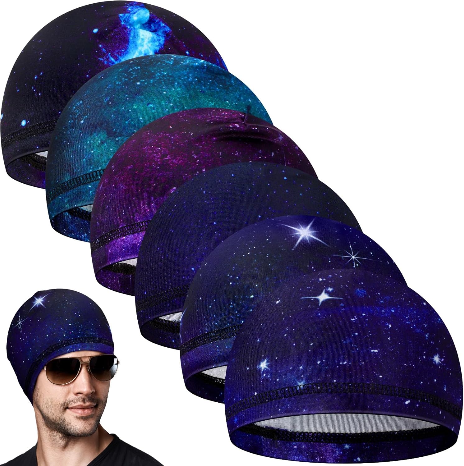 Haysandy 6 Pcs Cooling Skull Cap Motorcycle Helmet Liner Men Women Sweat Wicking Beanie Bicycle Running Cap Head Wrap
