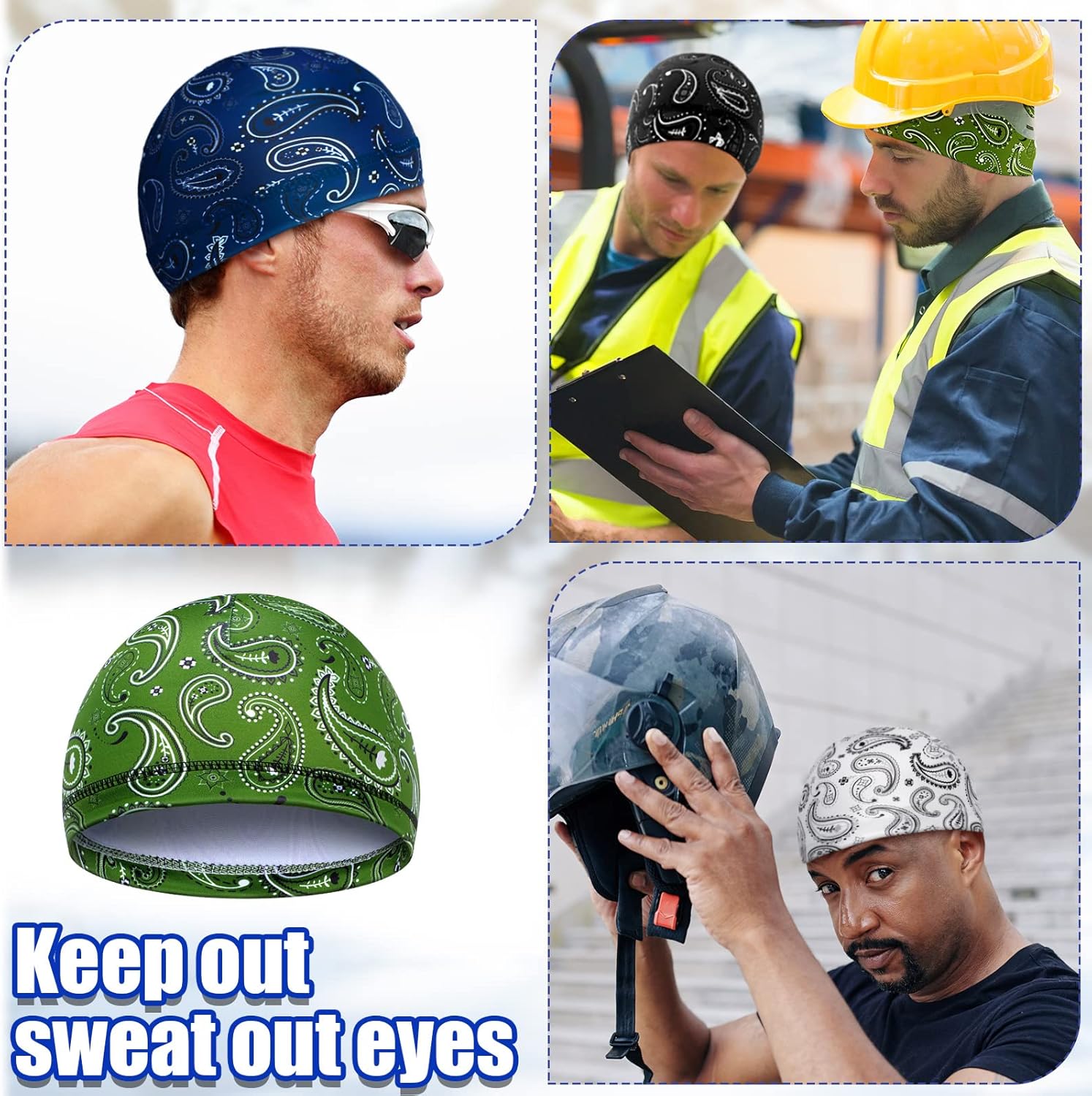 Haysandy 6 Pcs Cooling Skull Cap Motorcycle Helmet Liner Men Women Sweat Wicking Beanie Bicycle Running Cap Head Wrap