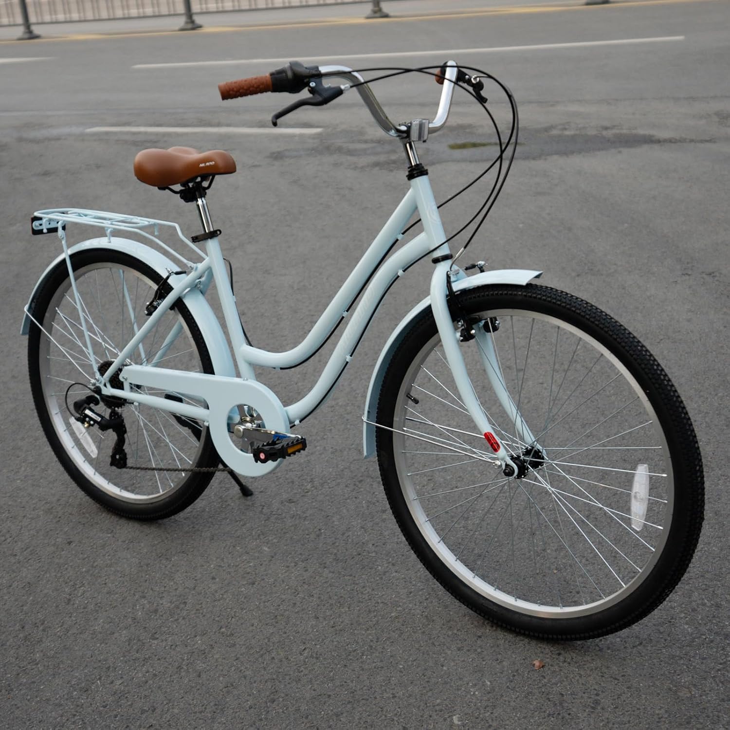 26 inch Complete Beach Cruiser Bike for Adults, 7 Speed Step-Through Frame Womens Bicycle with Rear Rack, Retrospec Bike Commuter City Bicycle for Men