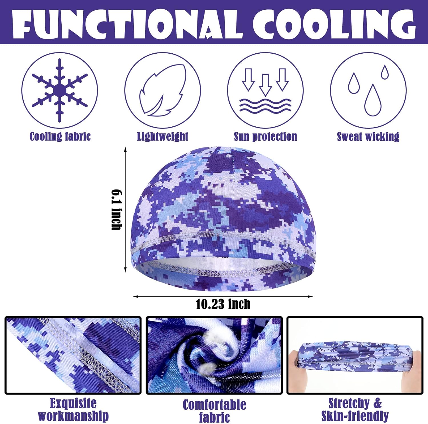 Haysandy 6 Pcs Cooling Skull Cap Motorcycle Helmet Liner Men Women Sweat Wicking Beanie Bicycle Running Cap Head Wrap