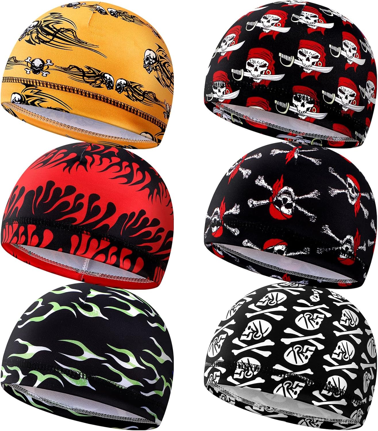 Haysandy 6 Pcs Cooling Skull Cap Motorcycle Helmet Liner Men Women Sweat Wicking Beanie Bicycle Running Cap Head Wrap