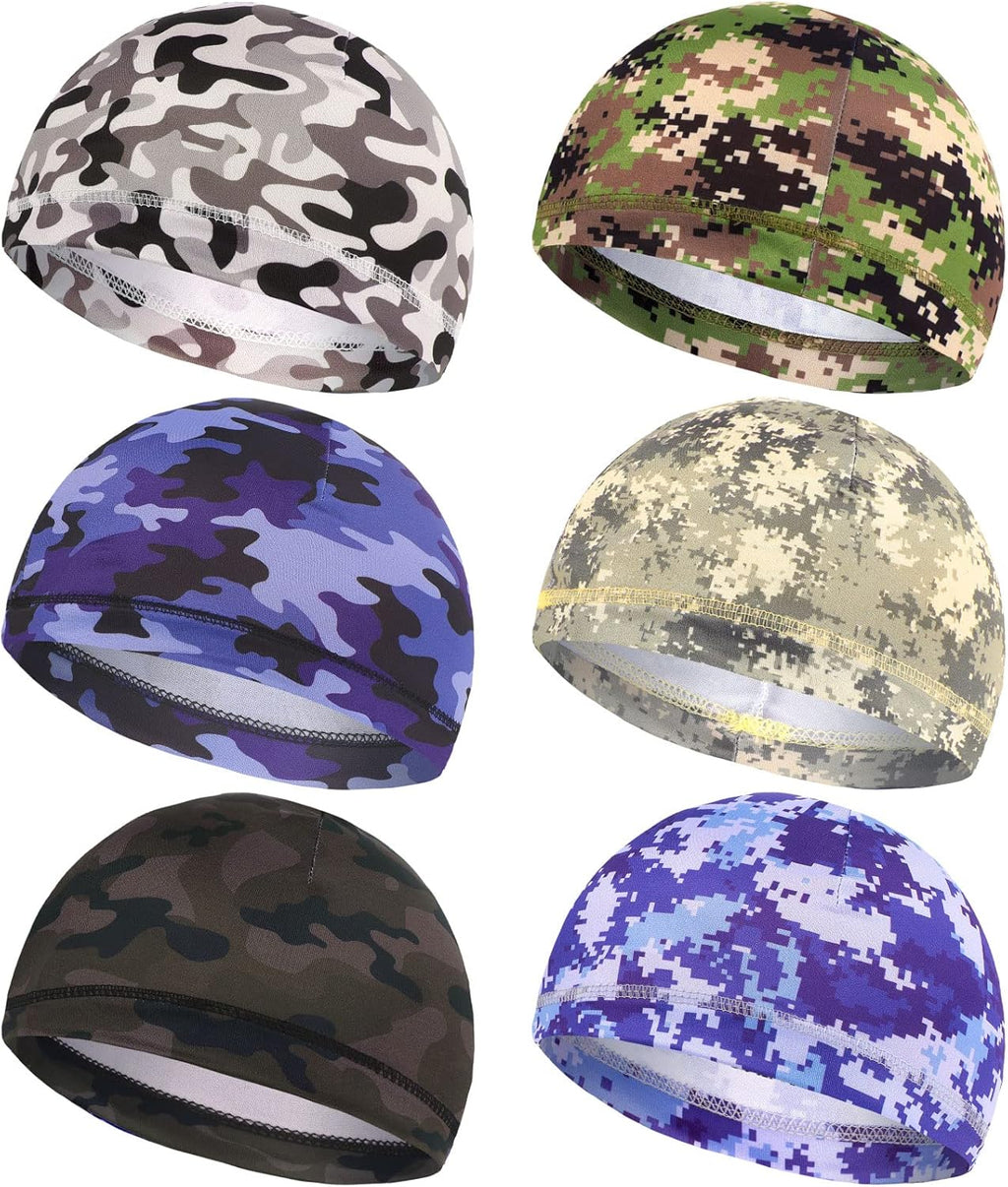 Haysandy 6 Pcs Cooling Skull Cap Motorcycle Helmet Liner Men Women Sweat Wicking Beanie Bicycle Running Cap Head Wrap