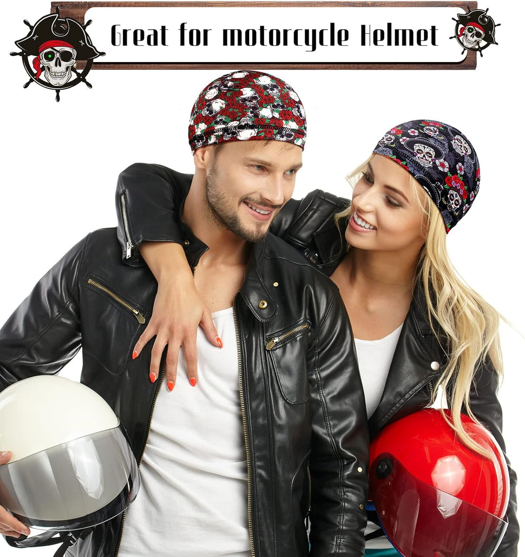 Haysandy 6 Pcs Cooling Skull Cap Motorcycle Helmet Liner Men Women Sweat Wicking Beanie Bicycle Running Cap Head Wrap