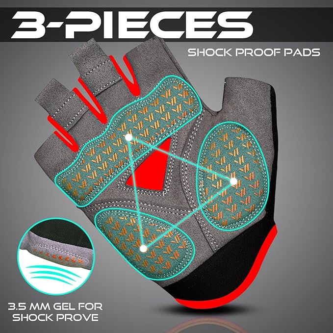 Cycling Gloves for Men Women,Half Finger Unisex Gel Padded Anti-Slip Mountain Bike Gloves, Breathable Shock Absorption Grip Palm Bicycle Summer Riding MTB Bike Gloves