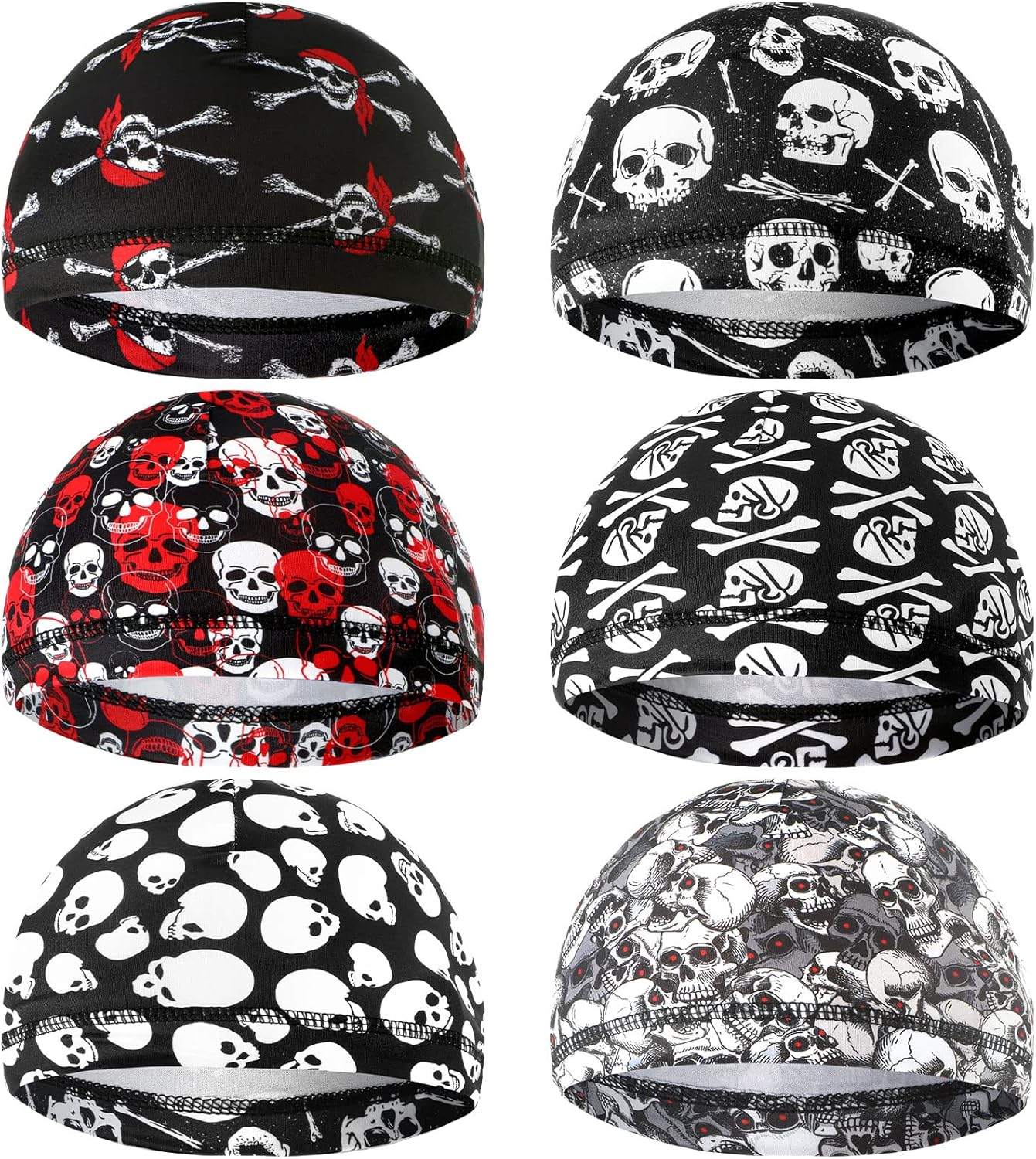 Haysandy 6 Pcs Cooling Skull Cap Motorcycle Helmet Liner Men Women Sweat Wicking Beanie Bicycle Running Cap Head Wrap