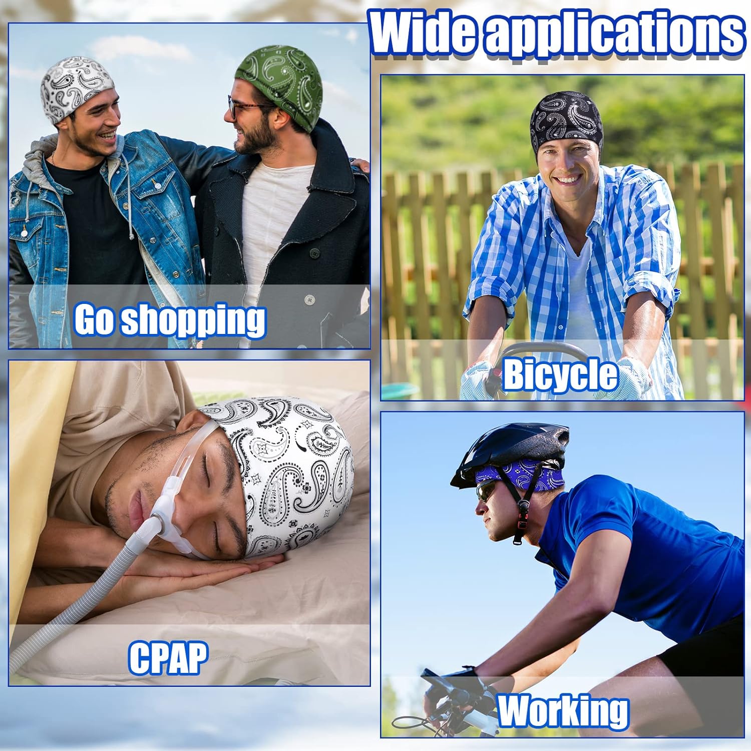 Haysandy 6 Pcs Cooling Skull Cap Motorcycle Helmet Liner Men Women Sweat Wicking Beanie Bicycle Running Cap Head Wrap