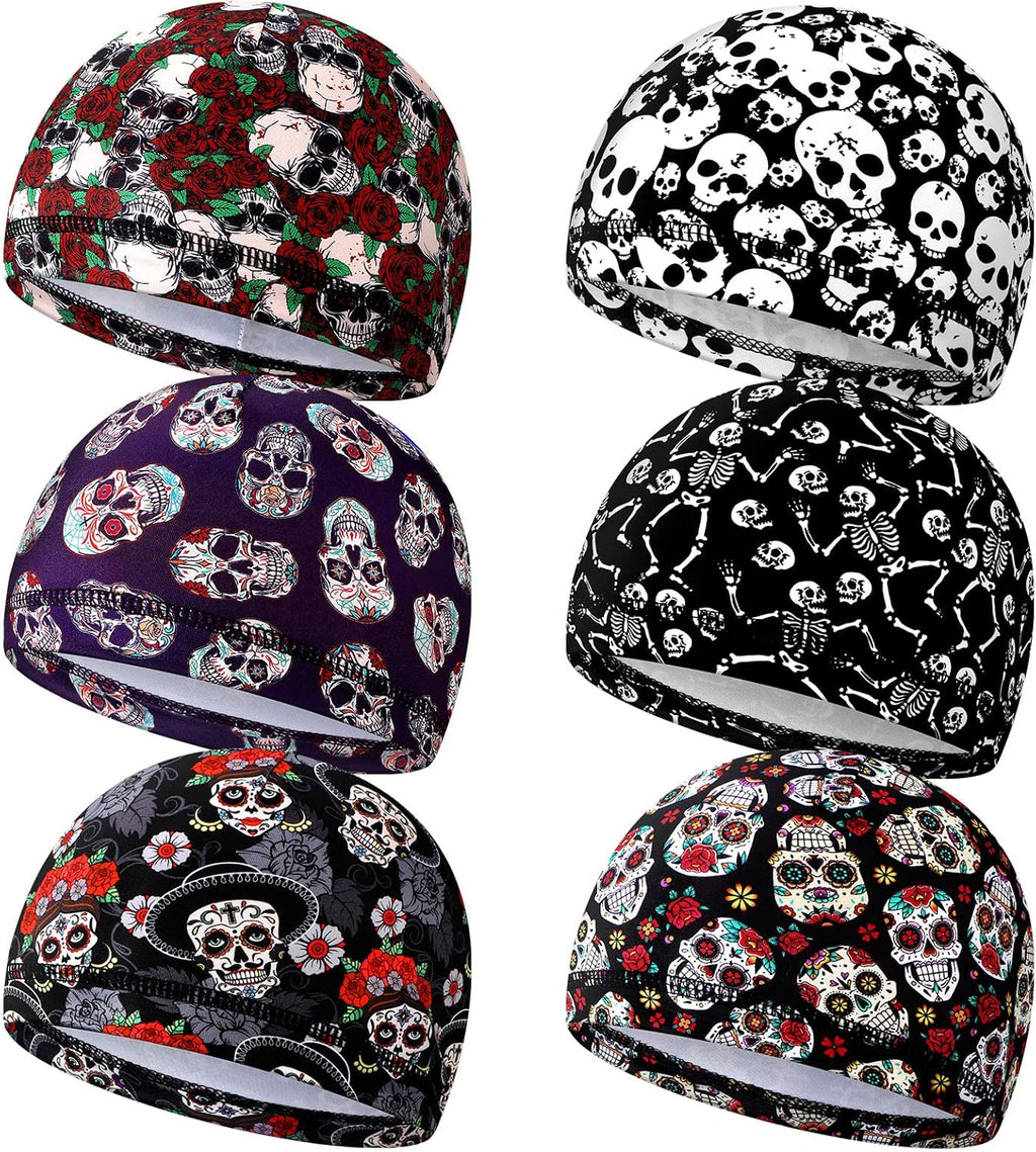 Haysandy 6 Pcs Cooling Skull Cap Motorcycle Helmet Liner Men Women Sweat Wicking Beanie Bicycle Running Cap Head Wrap
