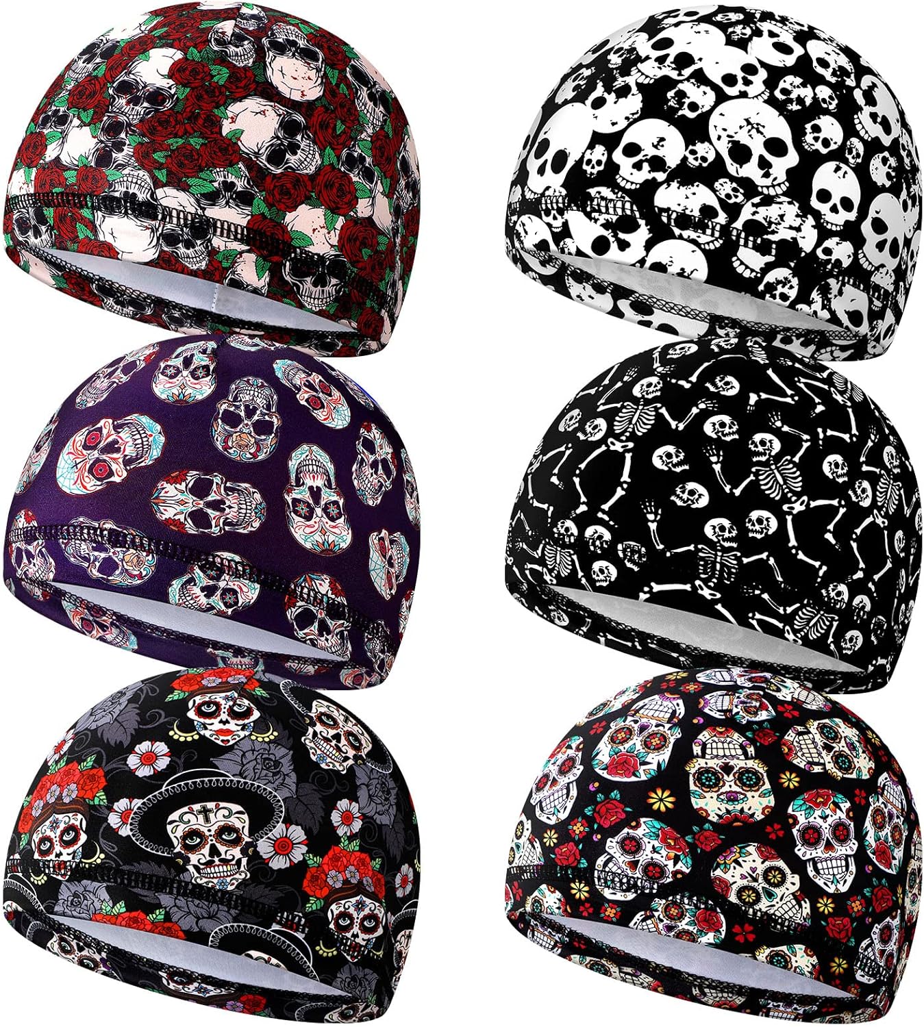 Haysandy 6 Pcs Cooling Skull Cap Motorcycle Helmet Liner Men Women Sweat Wicking Beanie Bicycle Running Cap Head Wrap