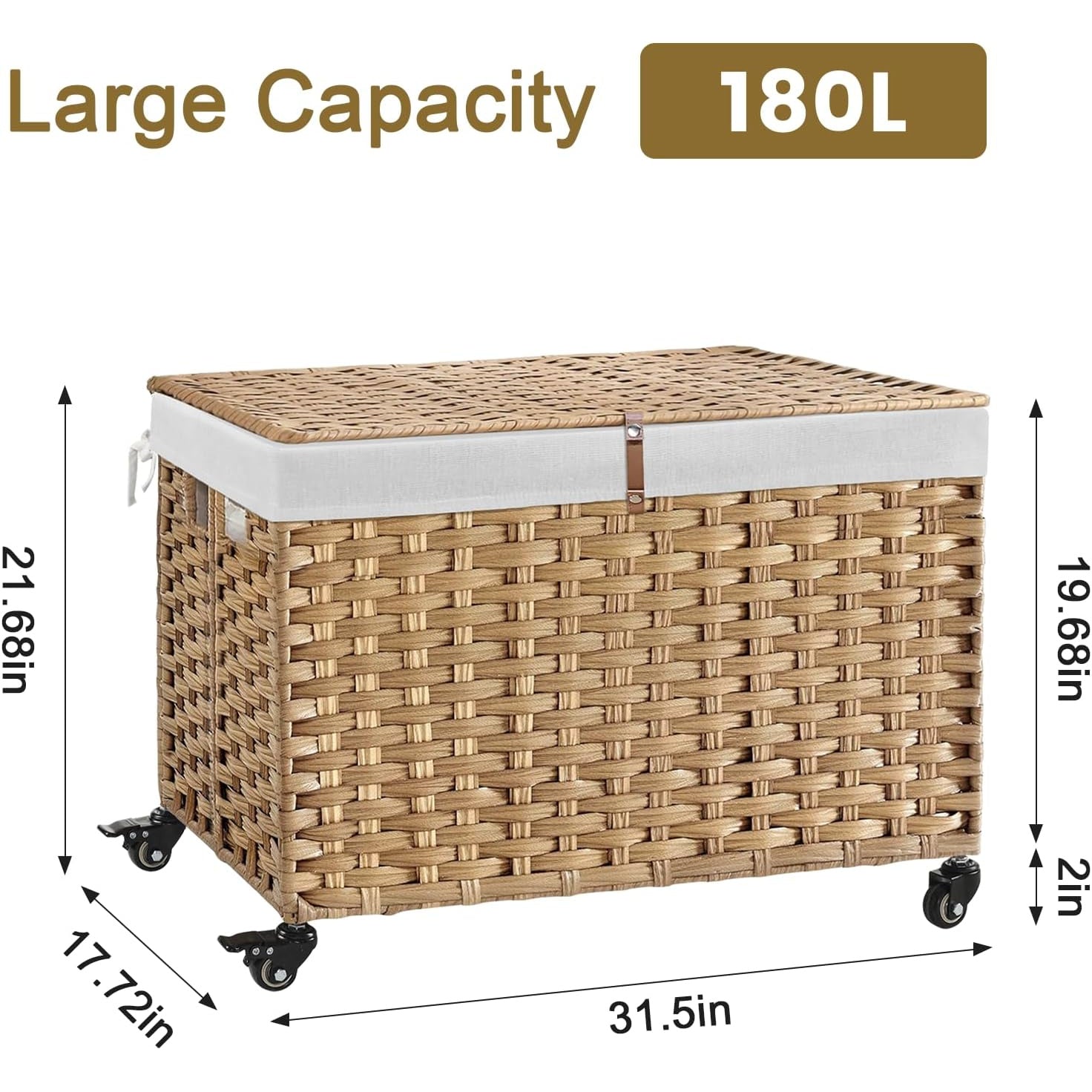 Bohemian Woven Rattan Rolling Storage Basket with Lid - 47.6 Gallon Wheeled Bin, Foldable Metal Frame Storage Suitable for Bedroom & Laundry Room, Removable Liner, Natural for Blankets,, S, Shelf Baskets