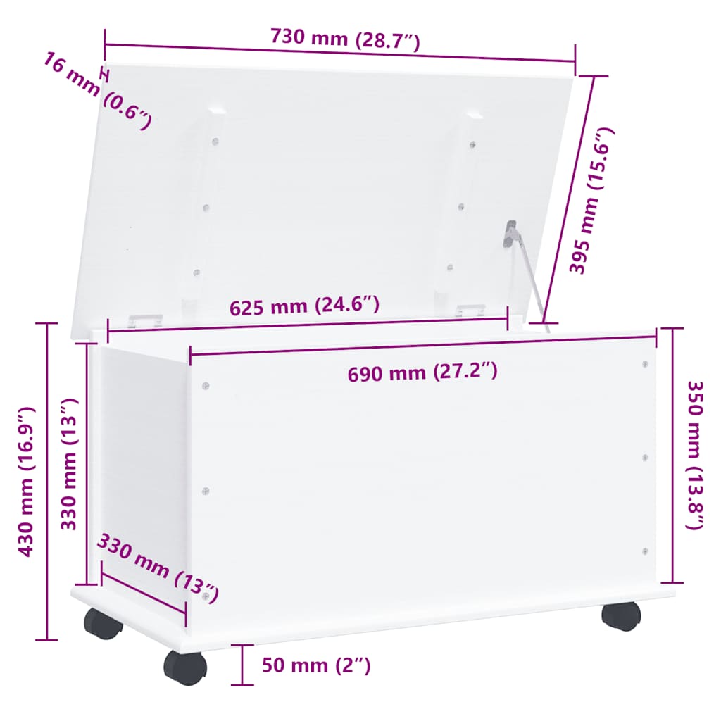 vidaXL Storage Chest with Wheels Storage Trunk Toy Box ALTA Solid Wood Pine