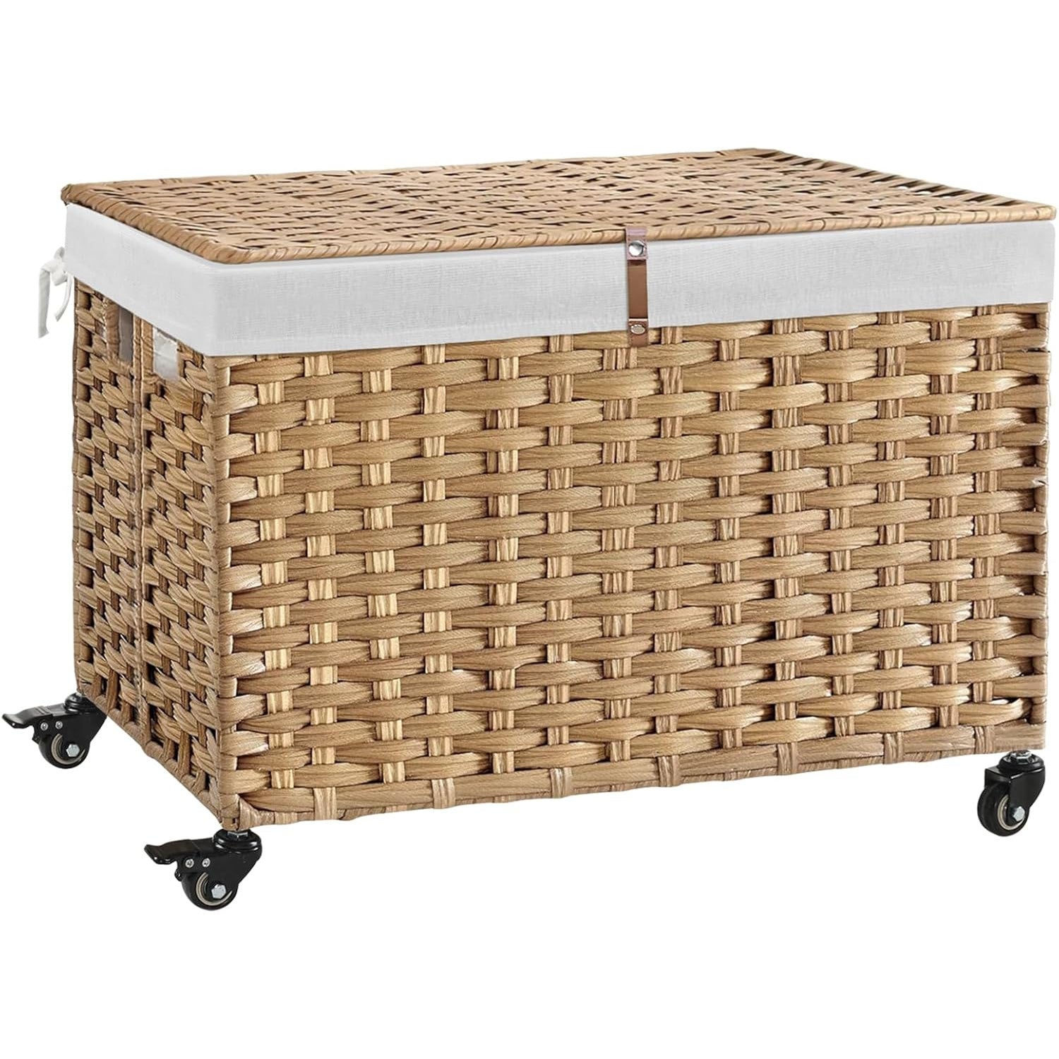 Bohemian Woven Rattan Rolling Storage Basket with Lid - 47.6 Gallon Wheeled Bin, Foldable Metal Frame Storage Suitable for Bedroom & Laundry Room, Removable Liner, Natural for Blankets,, S, Shelf Baskets